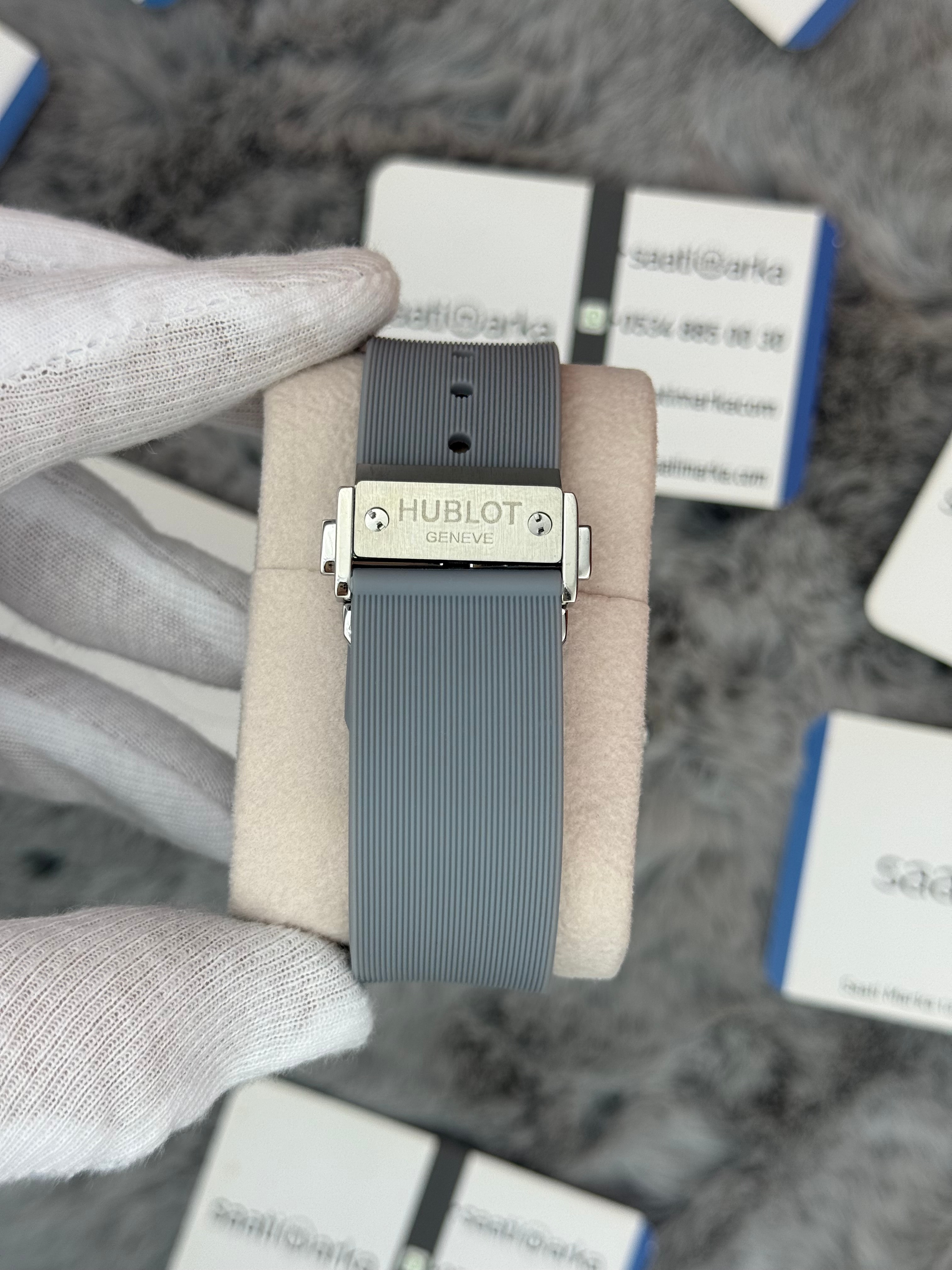 HUBLOT big bang tourbillon 41mm silver kasa gri kauçuk kordon erkek kol saati