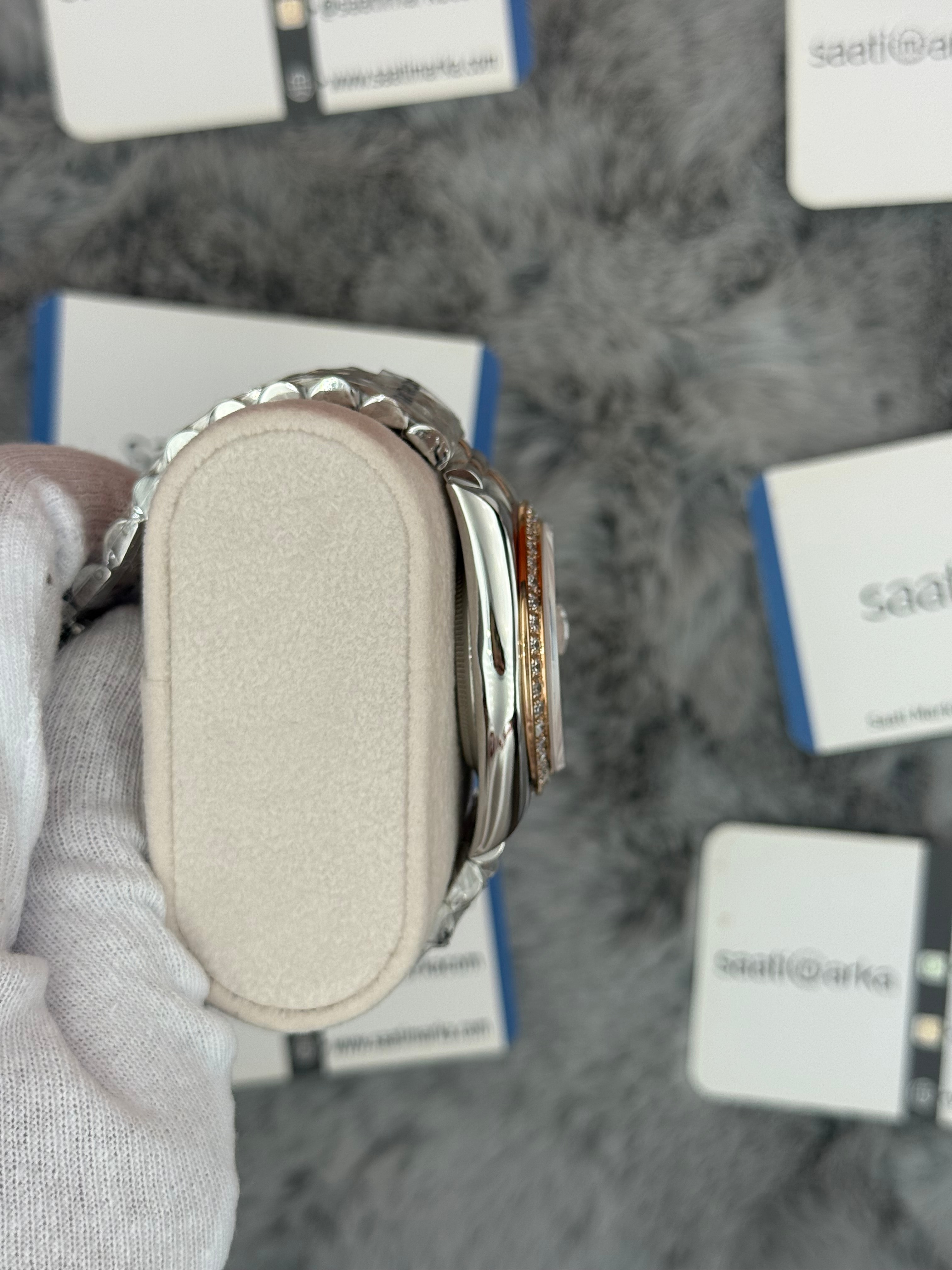 ROLEX Datejust 36mm toz pembe kadran taşlı bezel silver kasa rose silver jubilee kordon