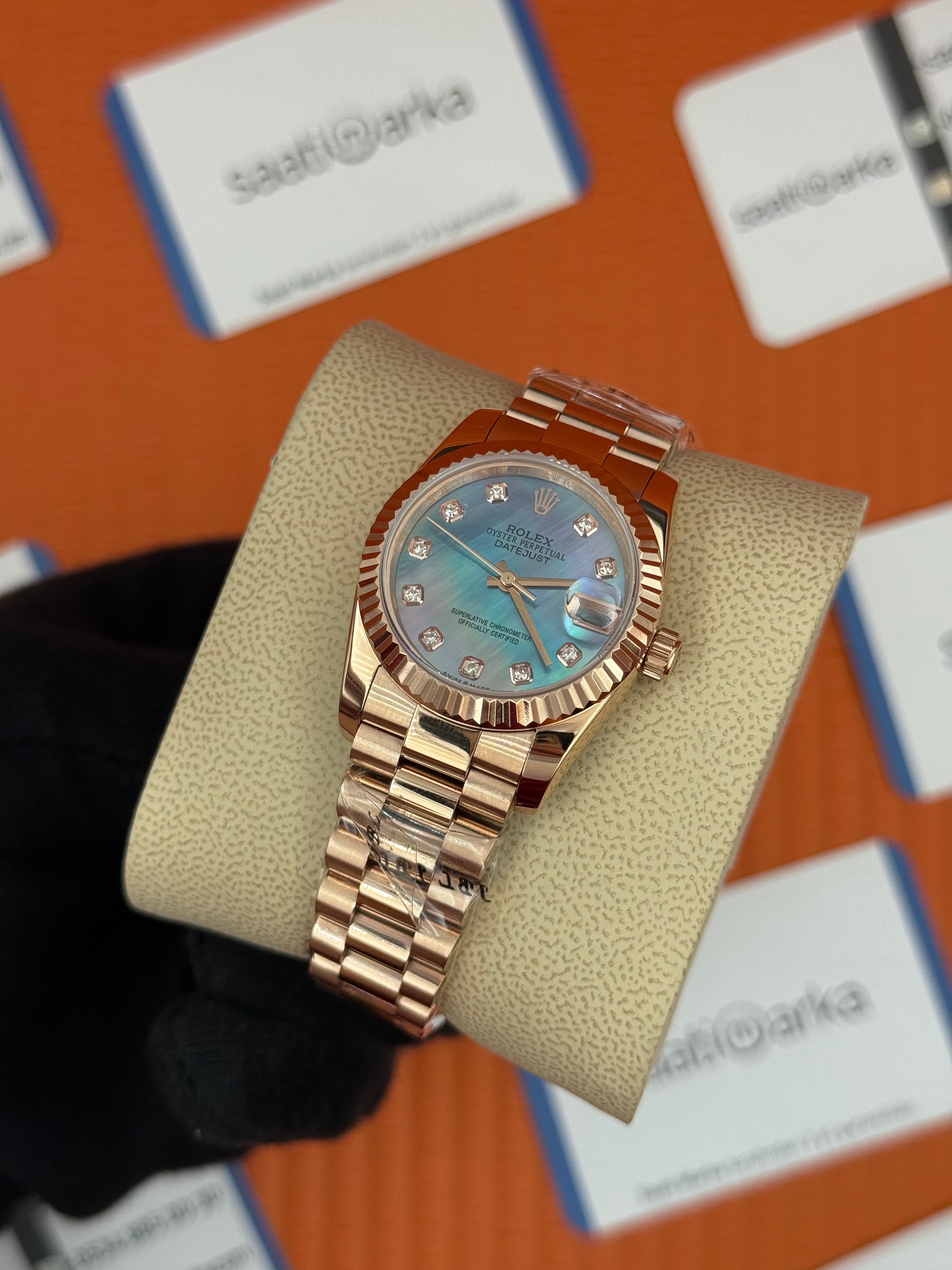 ROLEX datejust 31mm maci sedefli kadran rose kasa kordon president 