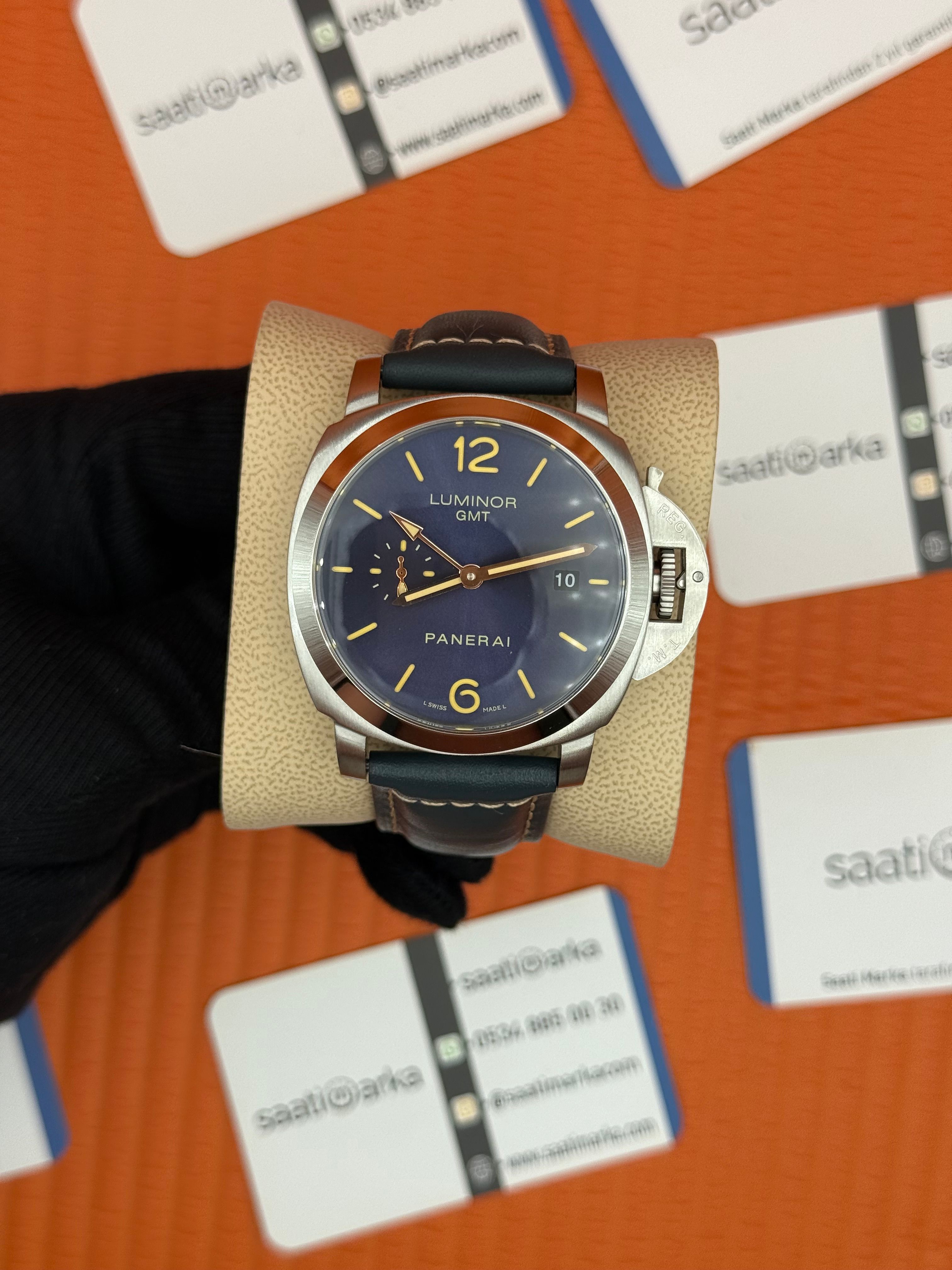 PANERAI luminor GMT silver kasa lacivert deri kordon lacivert kadran 