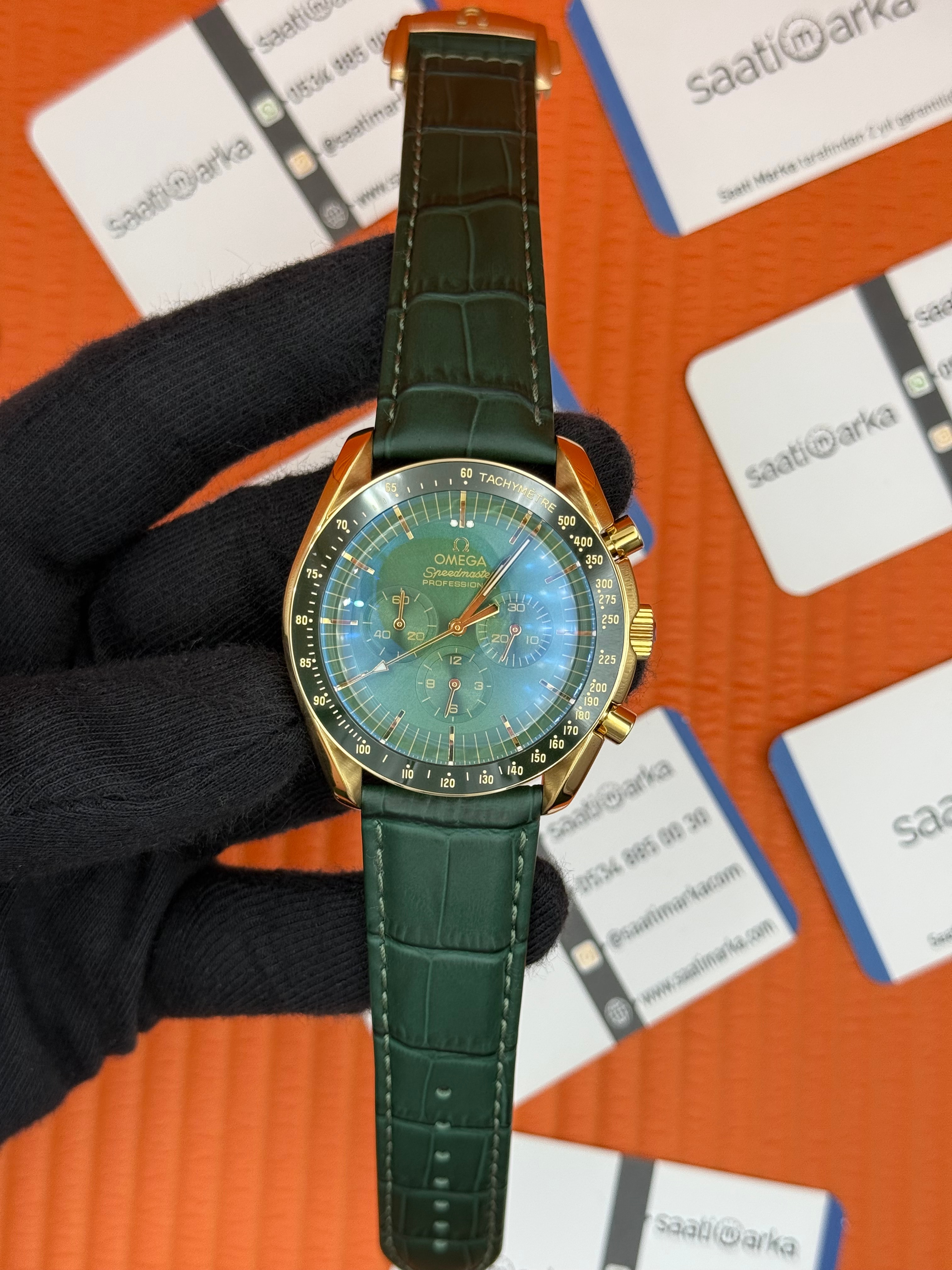 OMEGA SPEEDMASTER PROFESSIONAL YEŞİL KORDON YEŞİL KADRAN GOLD KASA