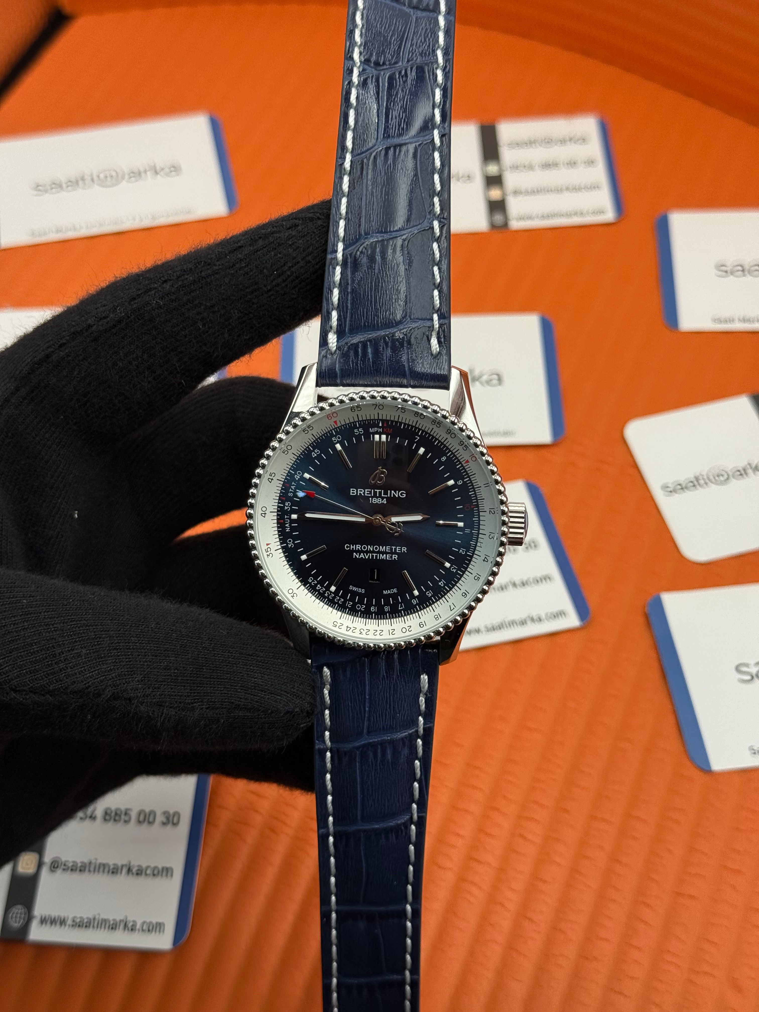BREITLING Navitimer lacivert deri kordon lacivert kadran çelik kasa