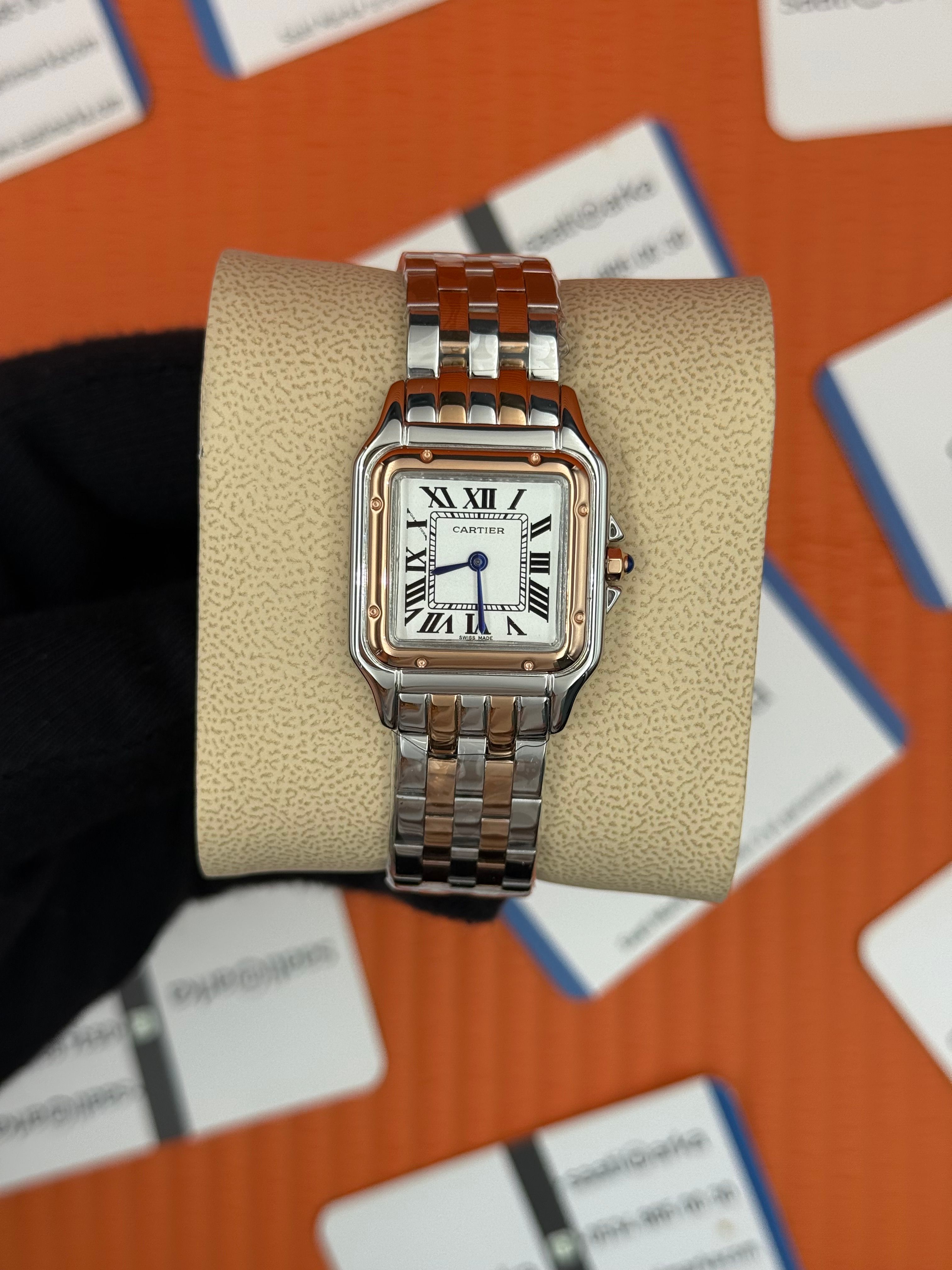 CARTIER Panthere 27mm rose silver kordon silver kasa rose bezel 