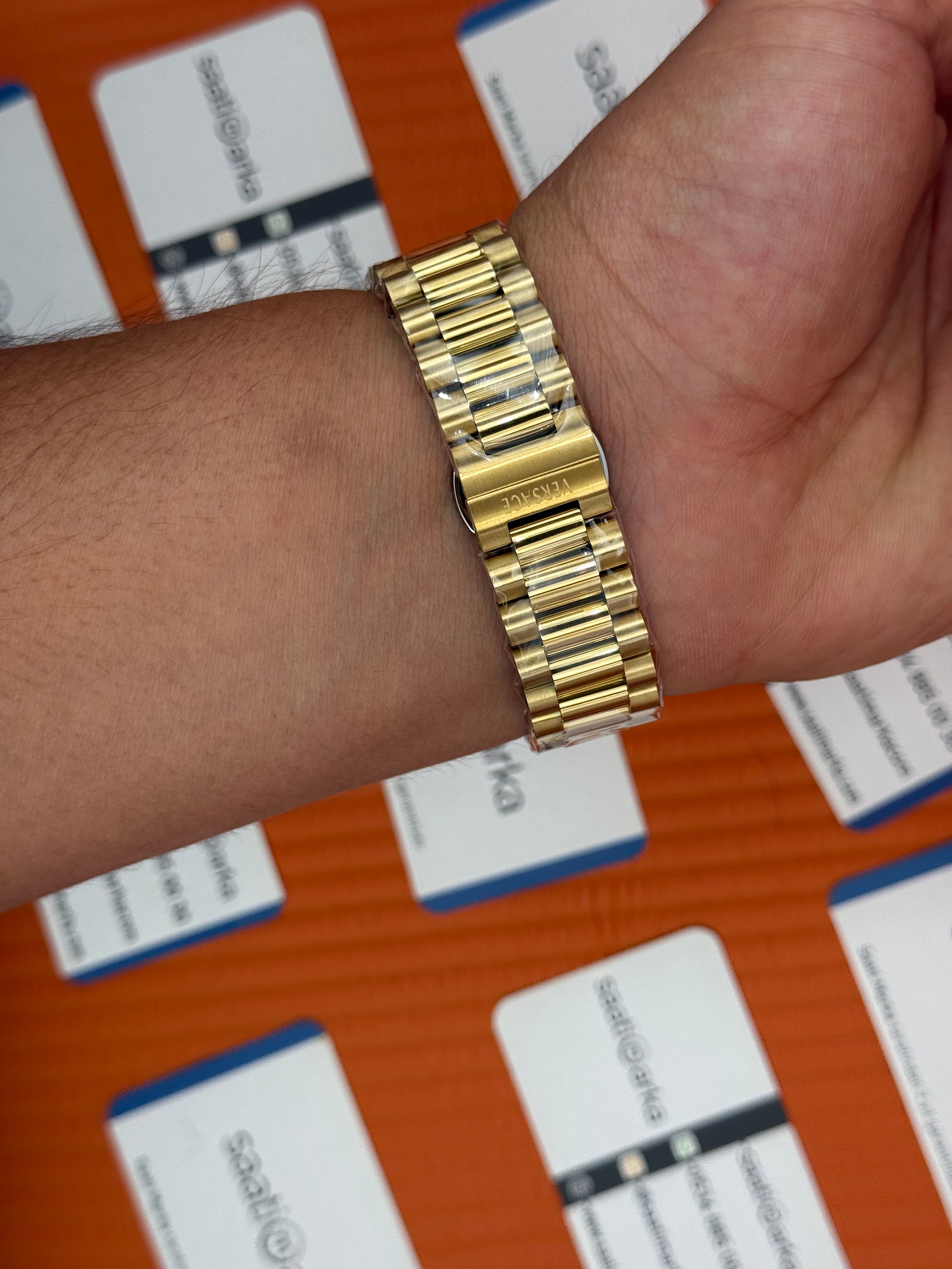 VERSACE 40mm lacivert kadran gold kasa kordon erkek kol saati