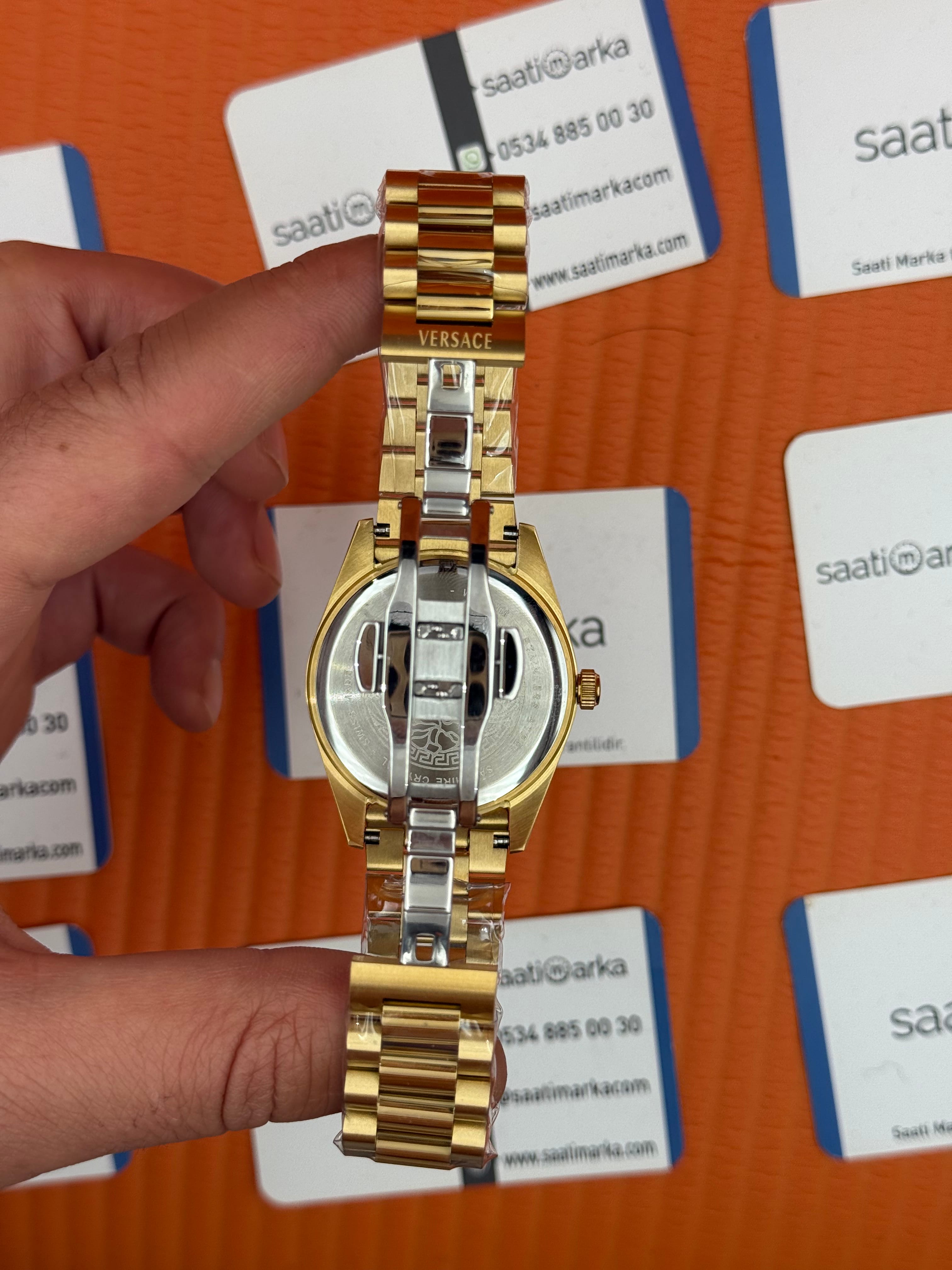 VERSACE 40mm beyaz kadran gold kasa kordon erkek kol saati