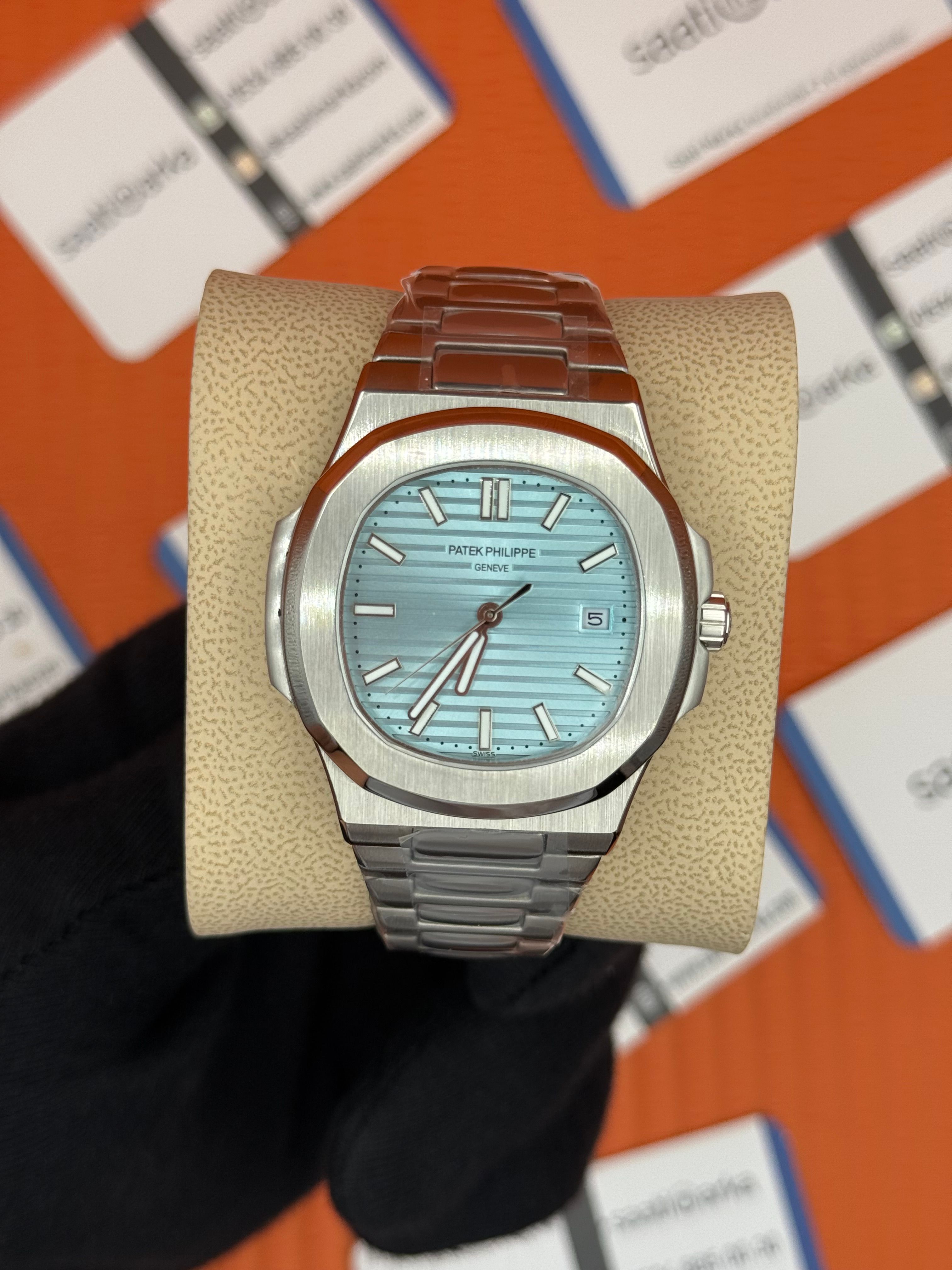 PATEK PHILIPPE NAUTİLUS BUZ MAVİSİ KADRAN SİLVER KASA-KORDON 