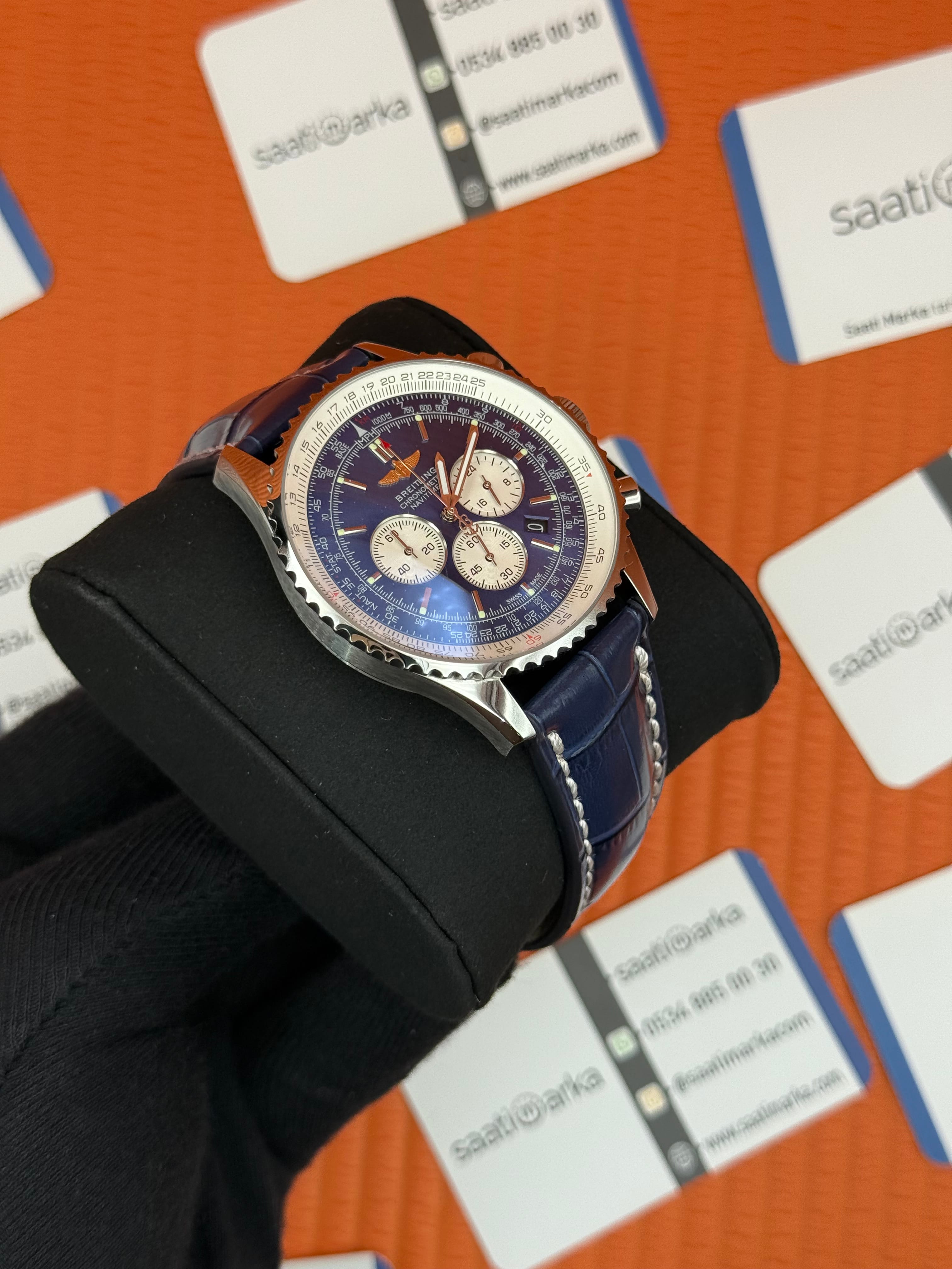 BREITLING Navitimer lacivert deri kordon lacivert kadran çelik kasa