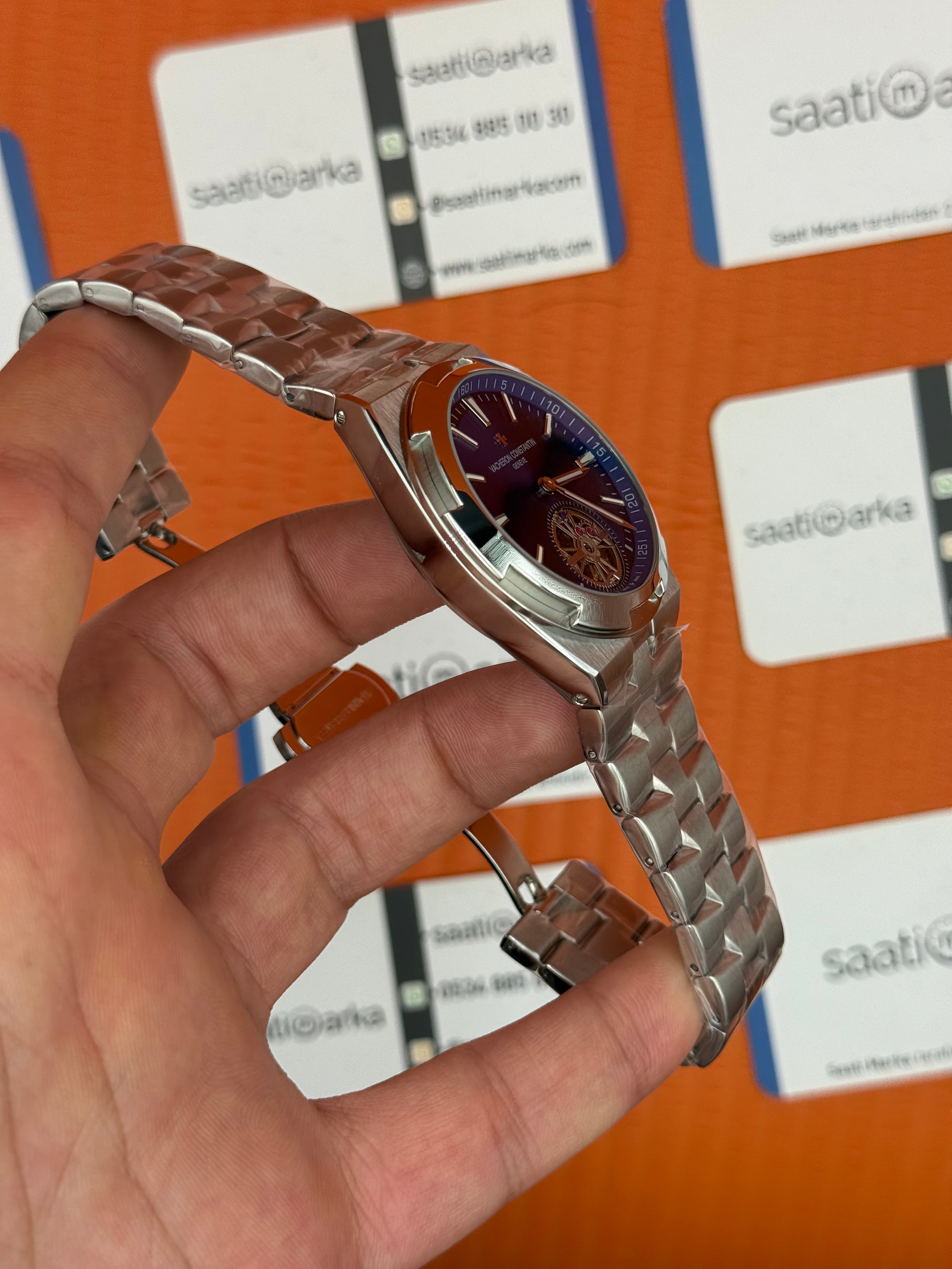 VACHERON CONSTANTIN overseas tourbillon mavi kadran silver kasa kordon erkek kol saati