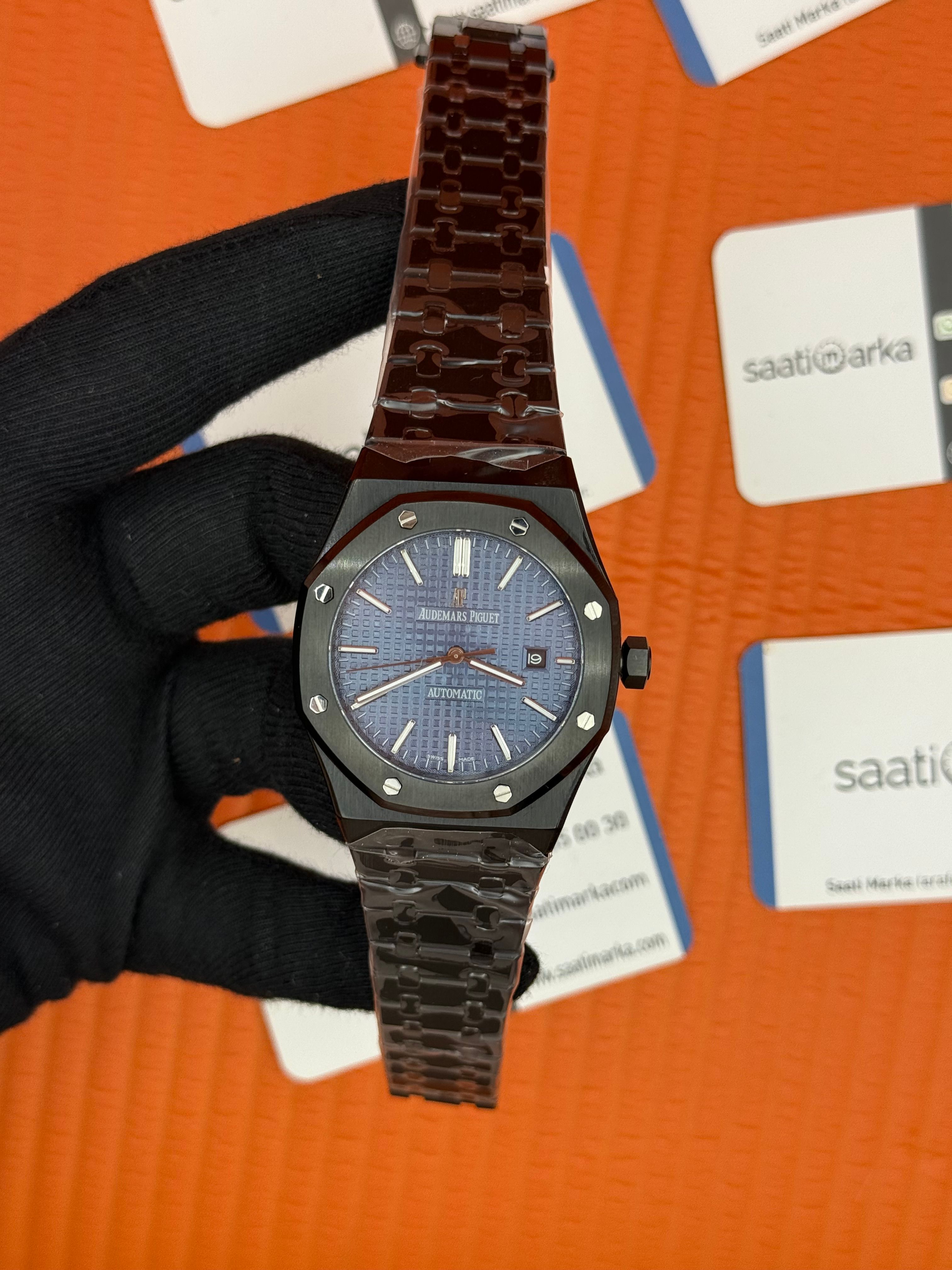 AUDEMARS PİGUET BLUE DİAL SİYAH KASA KORDON AUTOMATİK MEKZNİZMA 