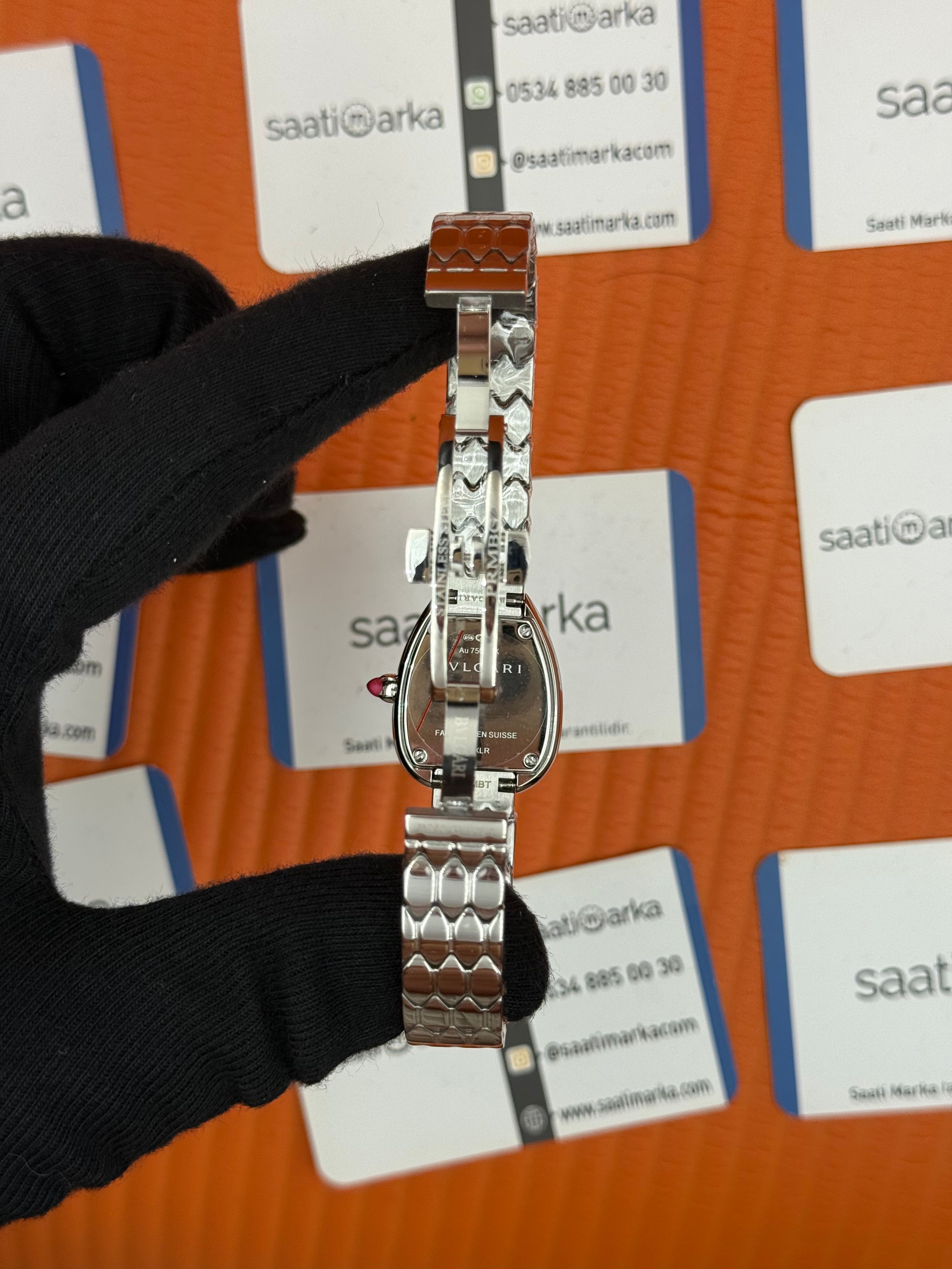 BVLGARİ serpenti seduttori taşlı bezel vişne kadran silver kasa kordon kadın kol saati
