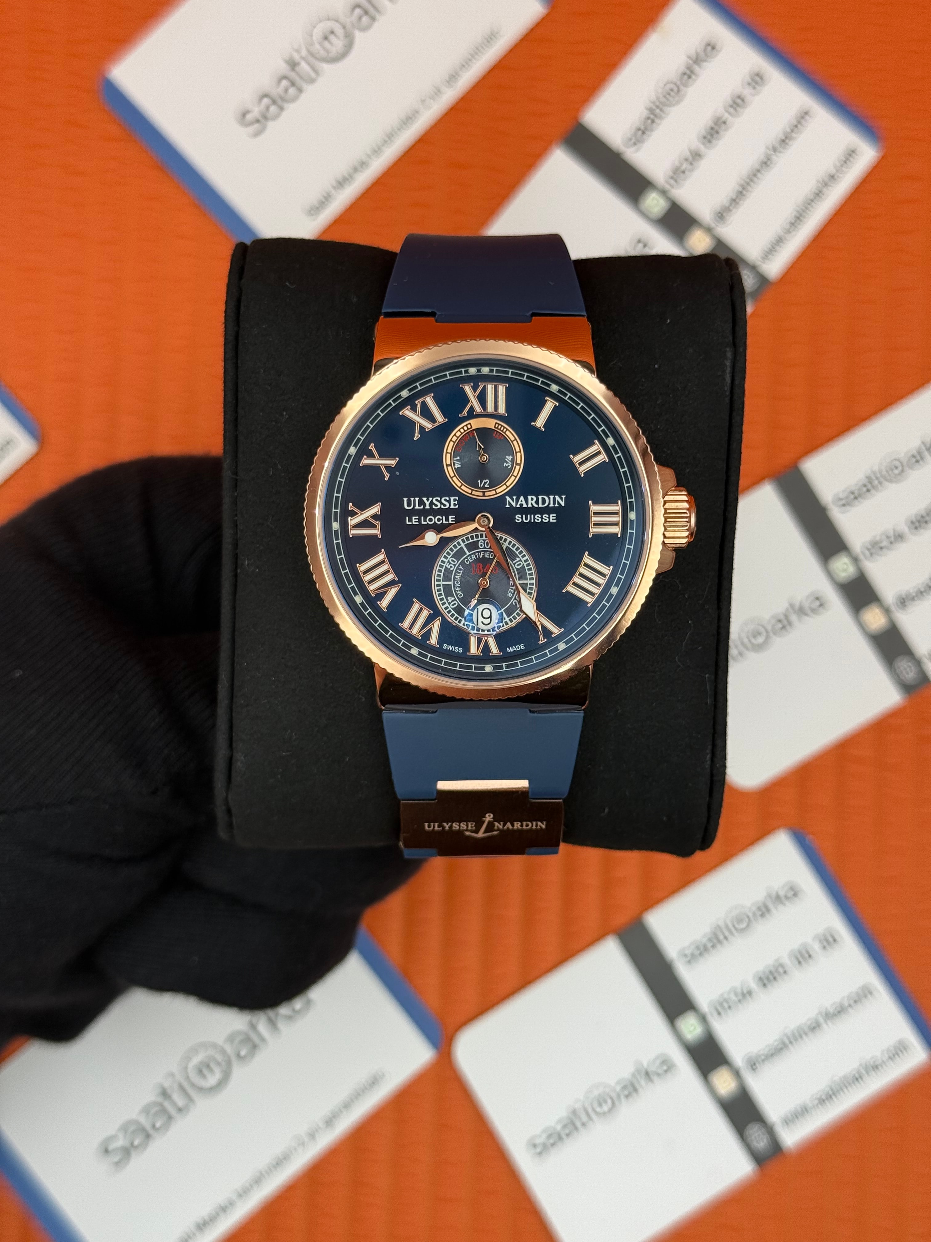 ULYSSE NARDİN MARİNE CHRONOMETER LACİVERT KAUÇUK KORDON LACİVERT KADRAN ROSE KASA