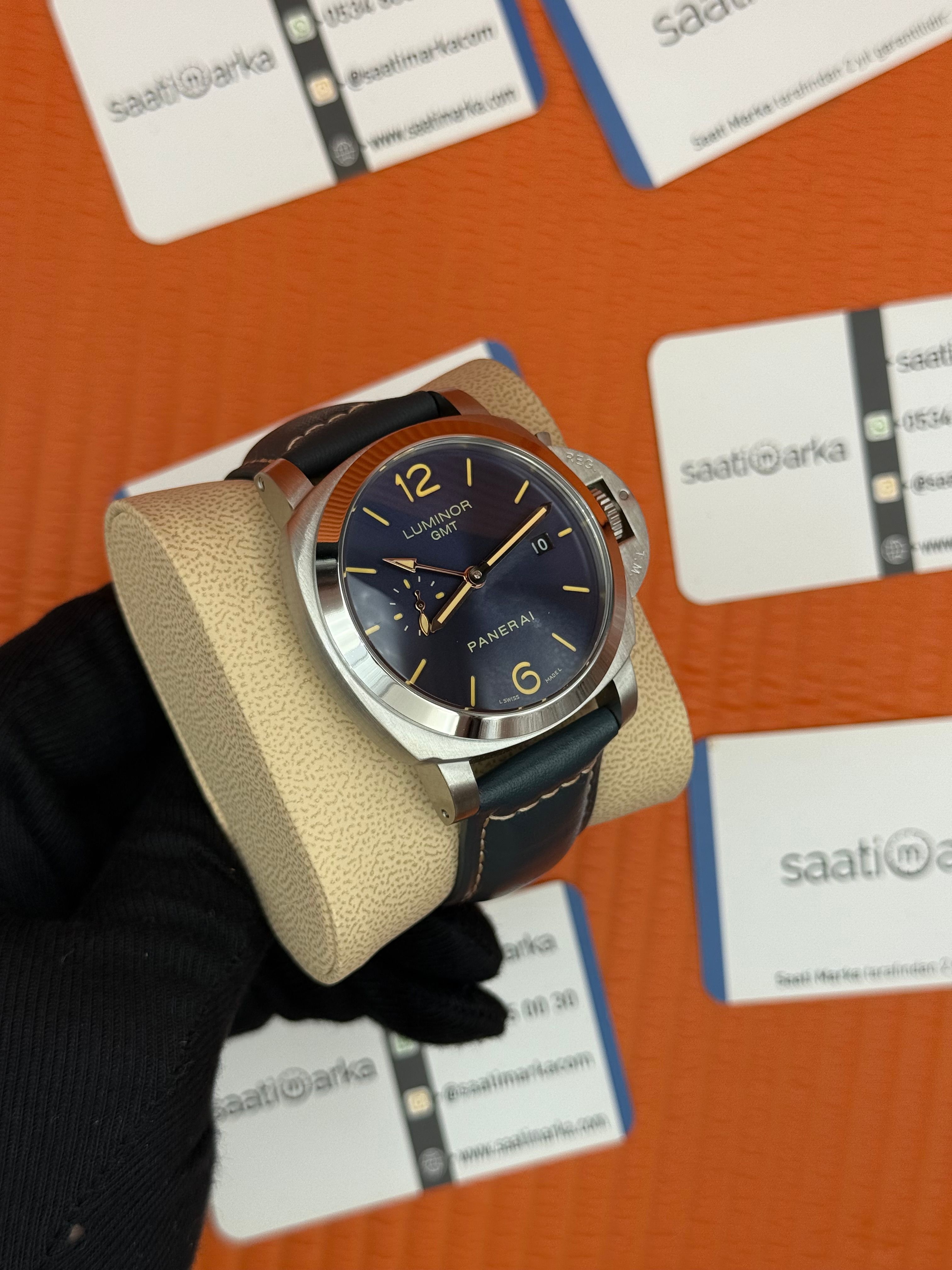 PANERAI luminor GMT silver kasa lacivert deri kordon lacivert kadran 