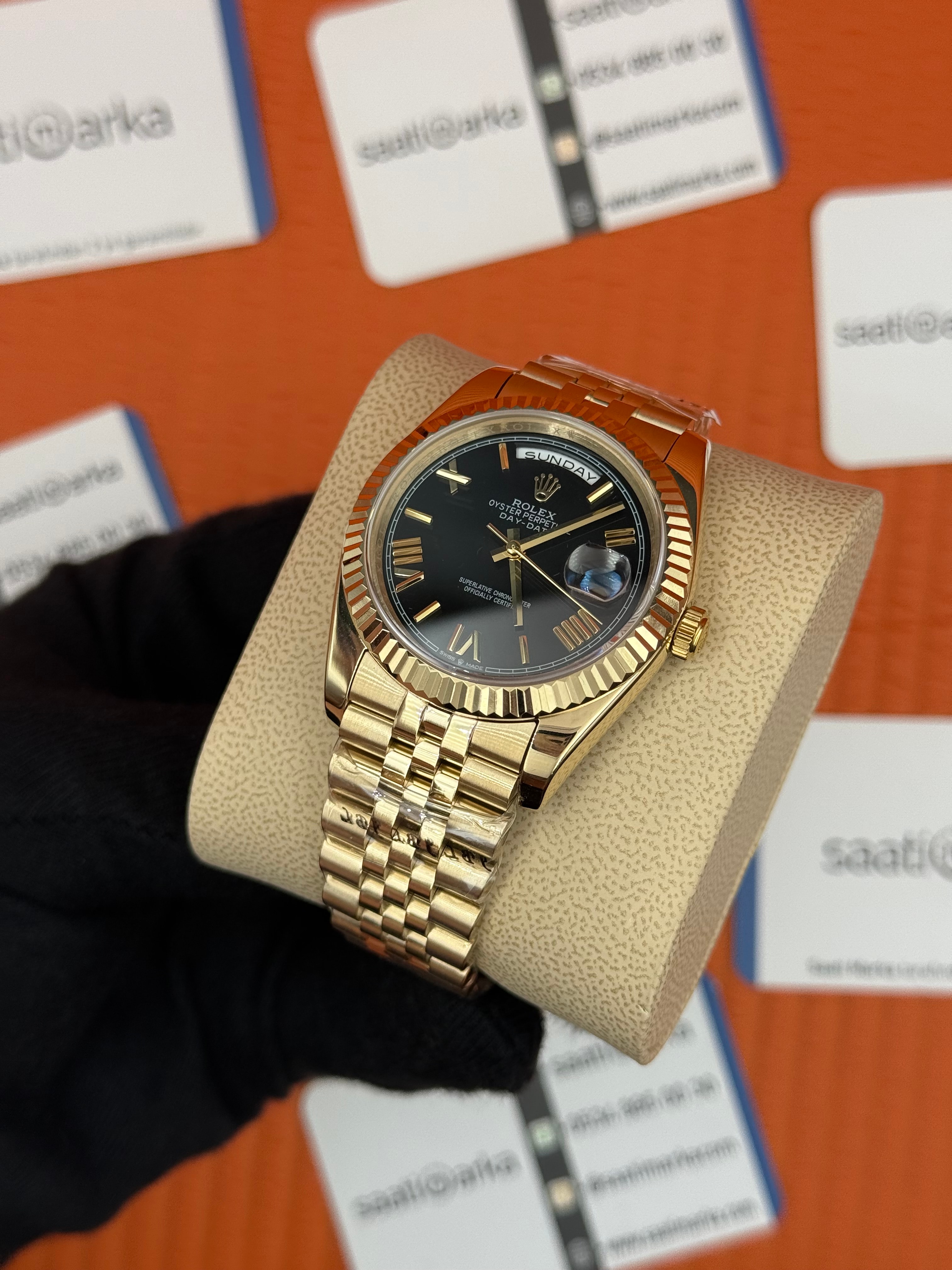 ROELX Day Date roma rakamlı siyah kadran jubilee kordon