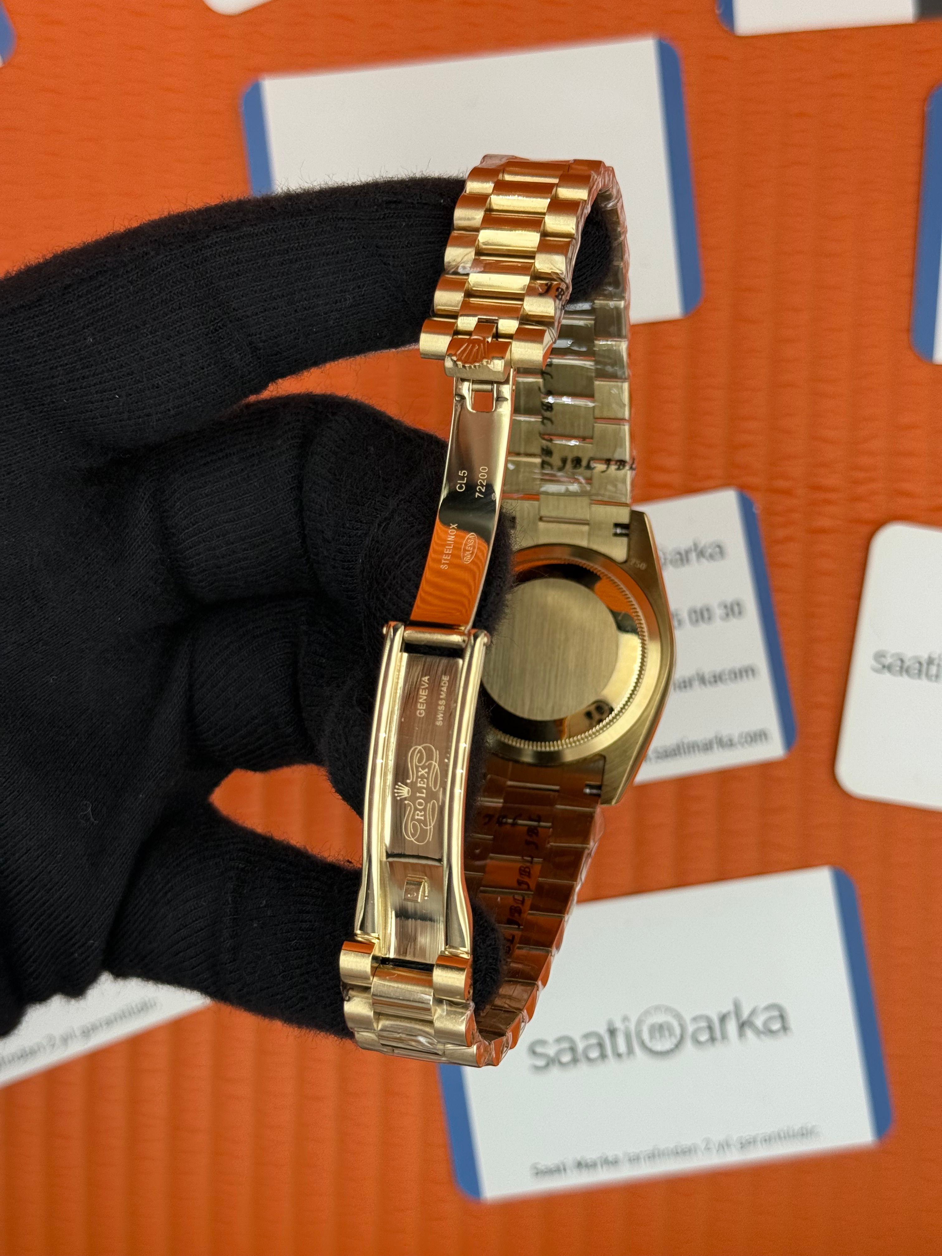 ROLEX day date 36mm taşlı bkadran president kordon gold renk