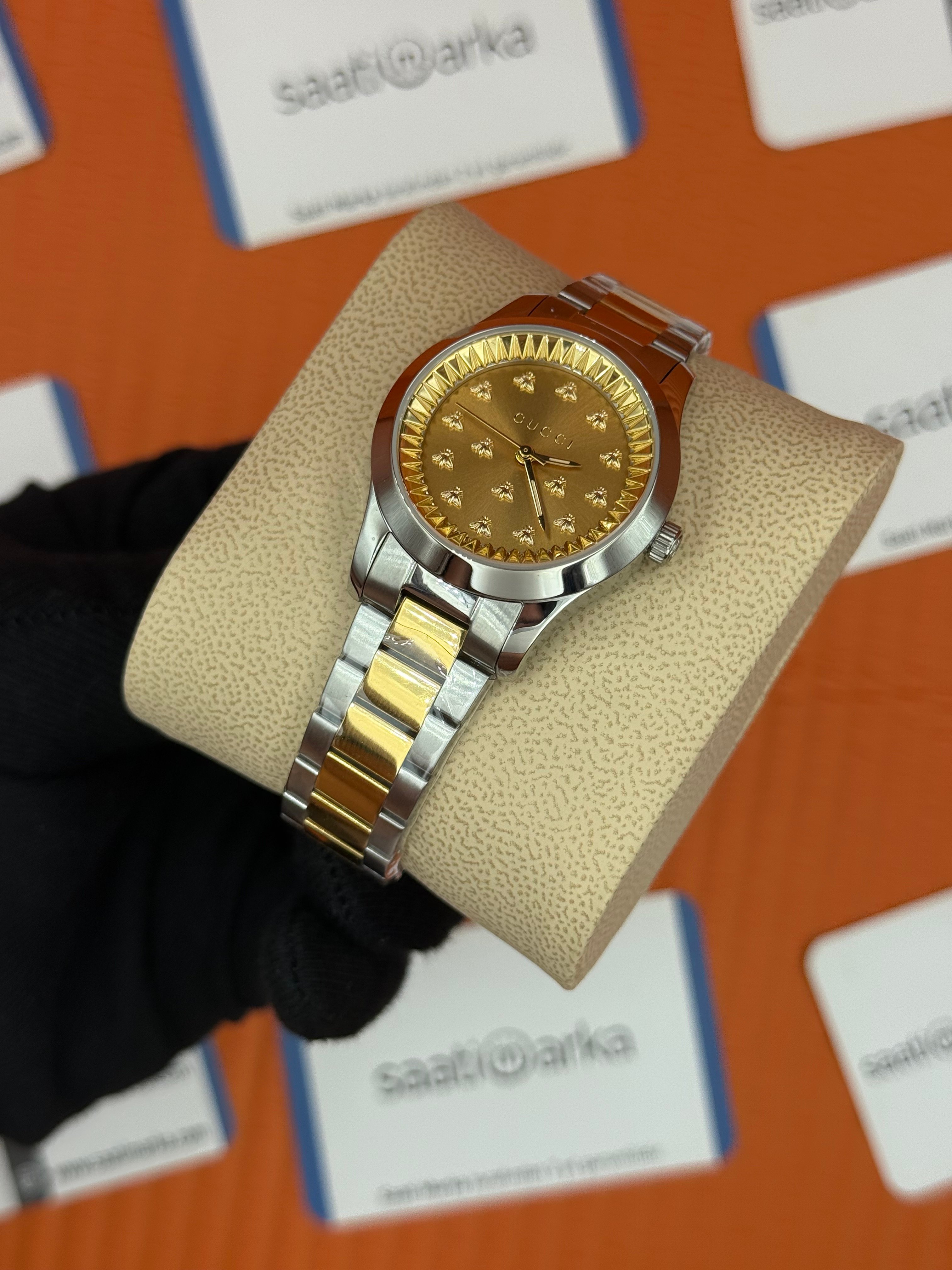 GUCCI sarı kadran gold silver kasa-kordon kadın kol saati
