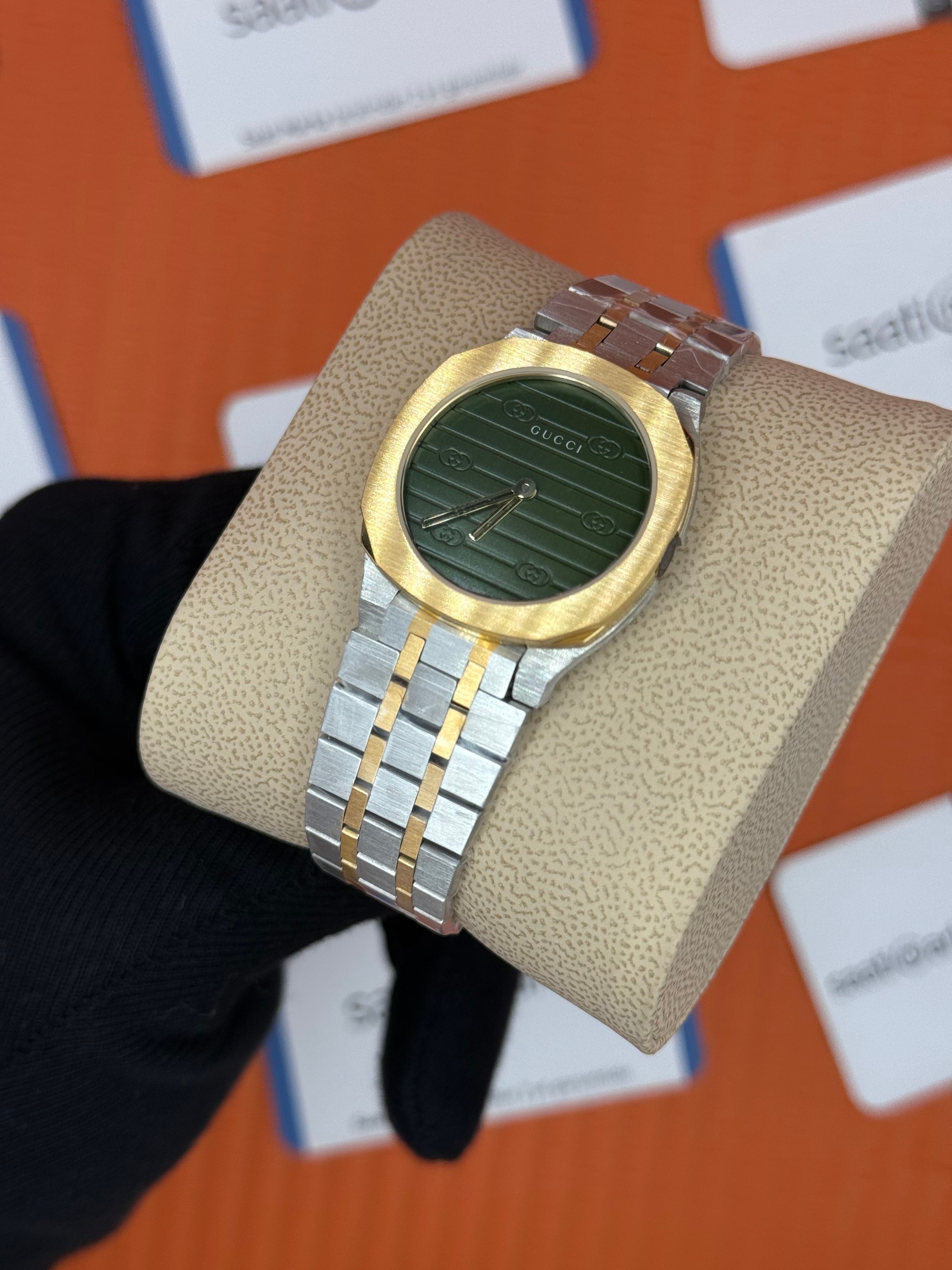GUCCI YEŞİL KADRAN GOLD SİLVER KASA-KORDON KADIN KOL SAATİ