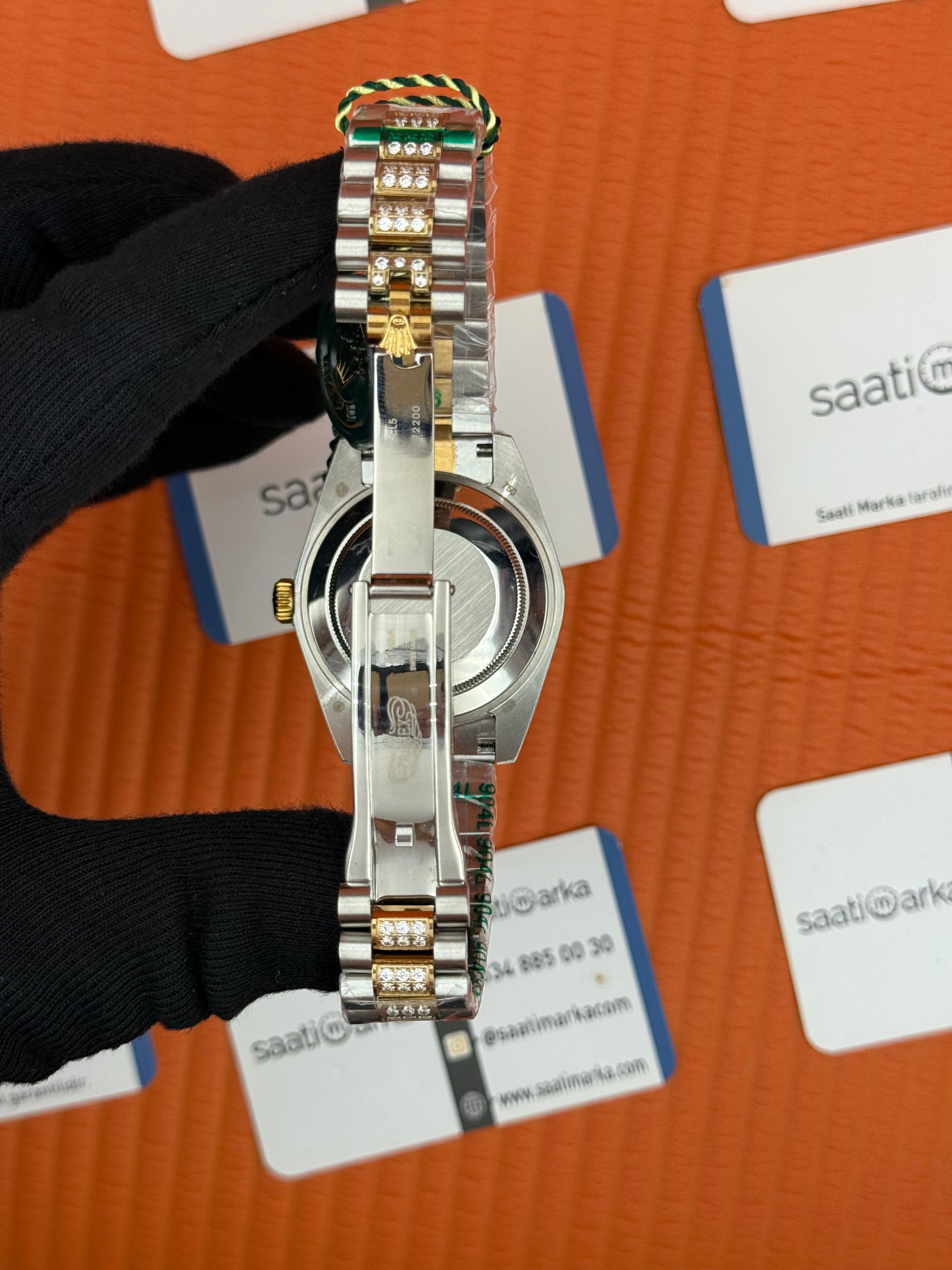 ROLEX Datejust arap rakamlı kadran taşlı kasa kordon gold silver