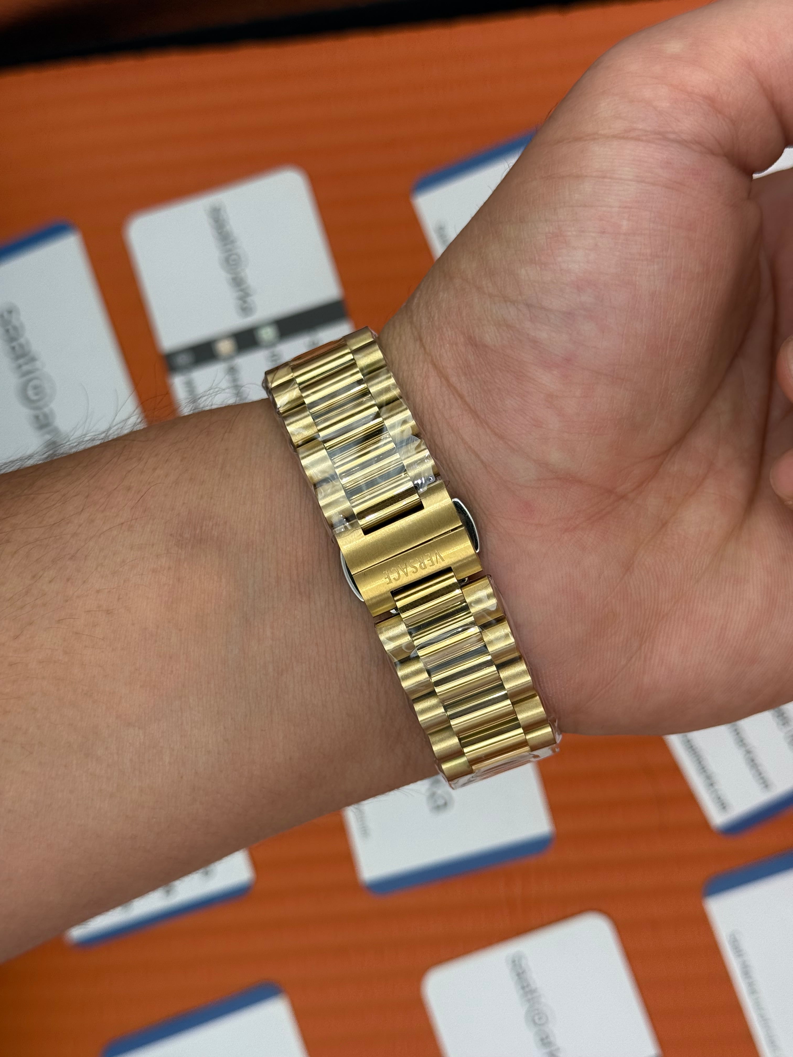 VERSACE 40mm siyah kadran gold kasa kordon erkek kol saati