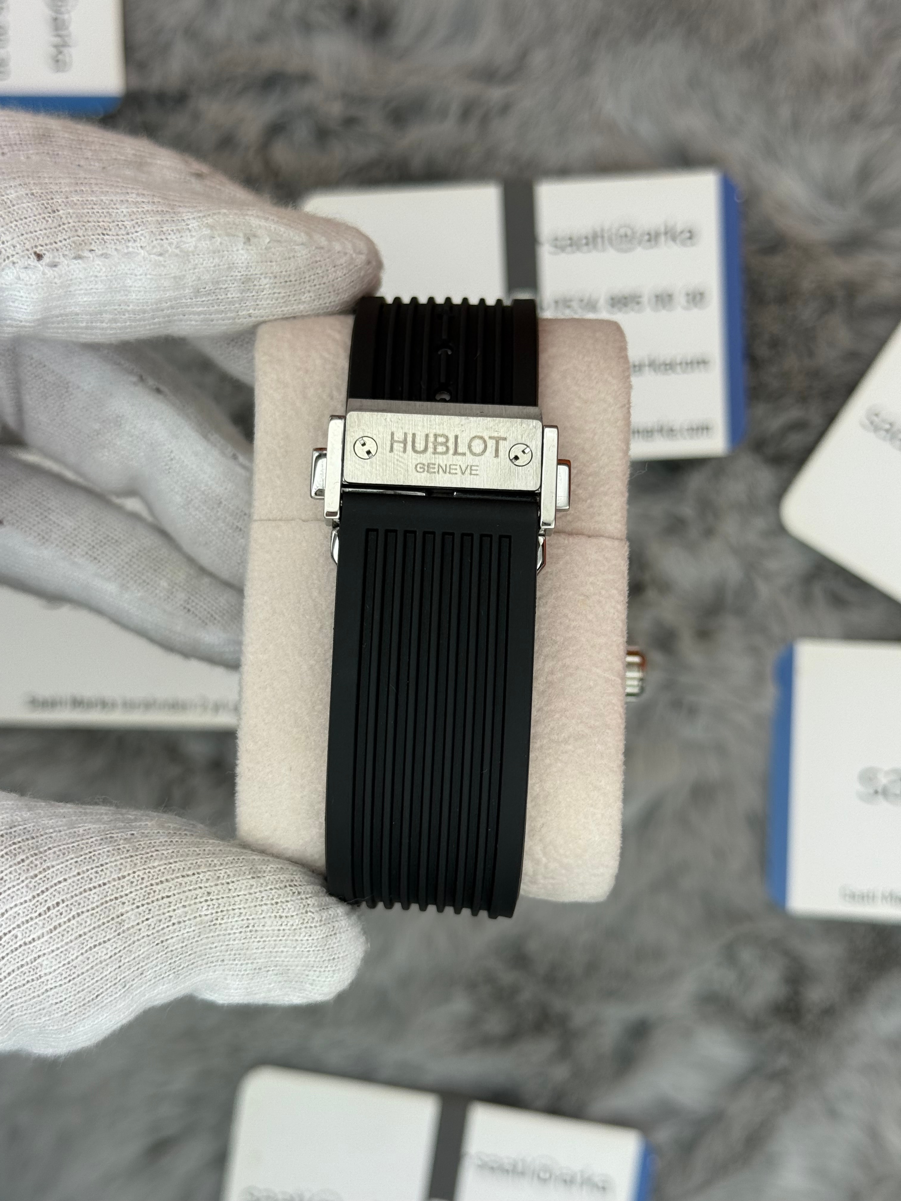 HUBLOT big bang tourbillon 42mm silver kasa siyah kauçuk kordon erkek kol saati
