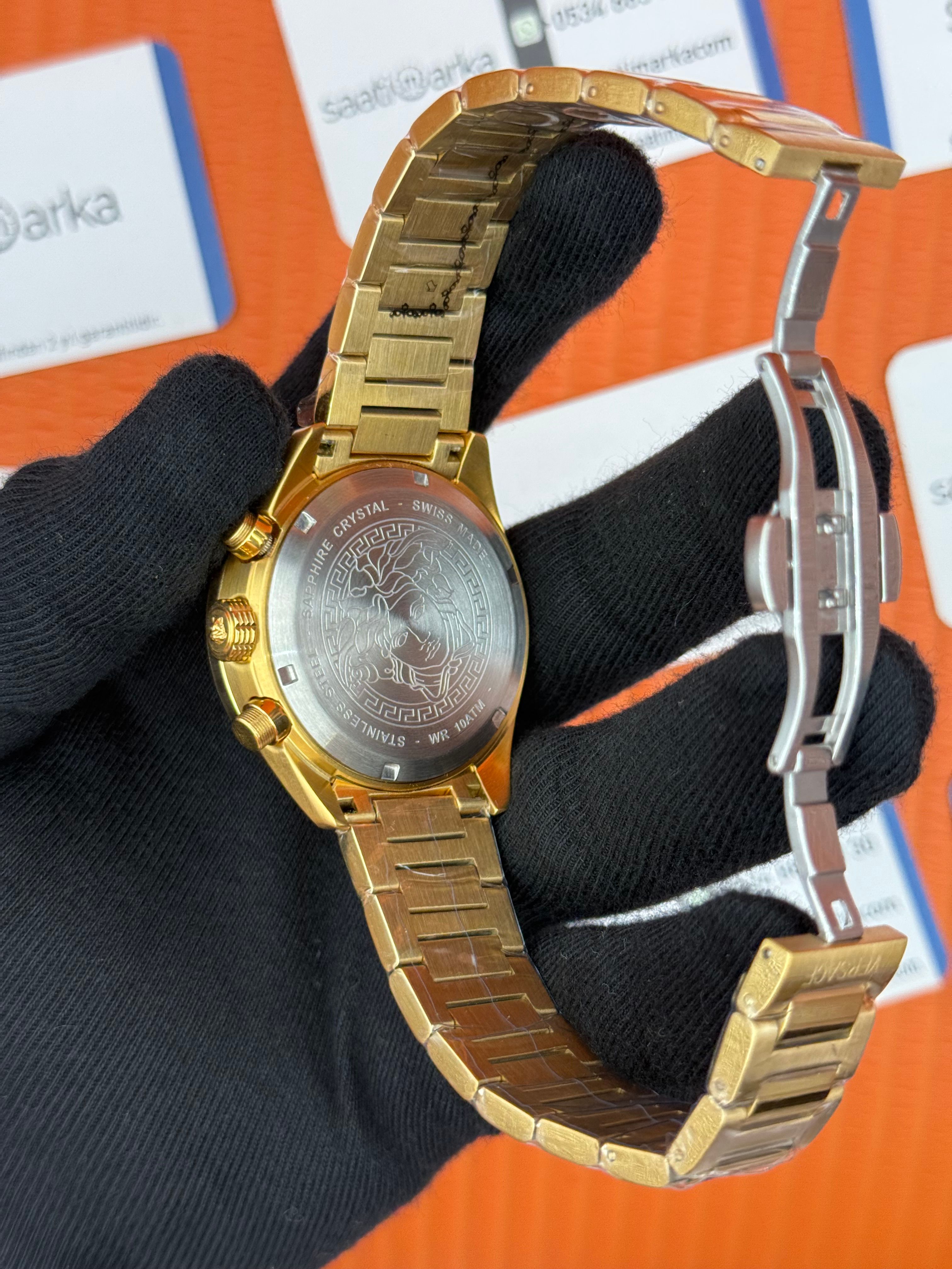 VERSACE siyah kadran gold kasa kordon siyah bezel erkek kol saati