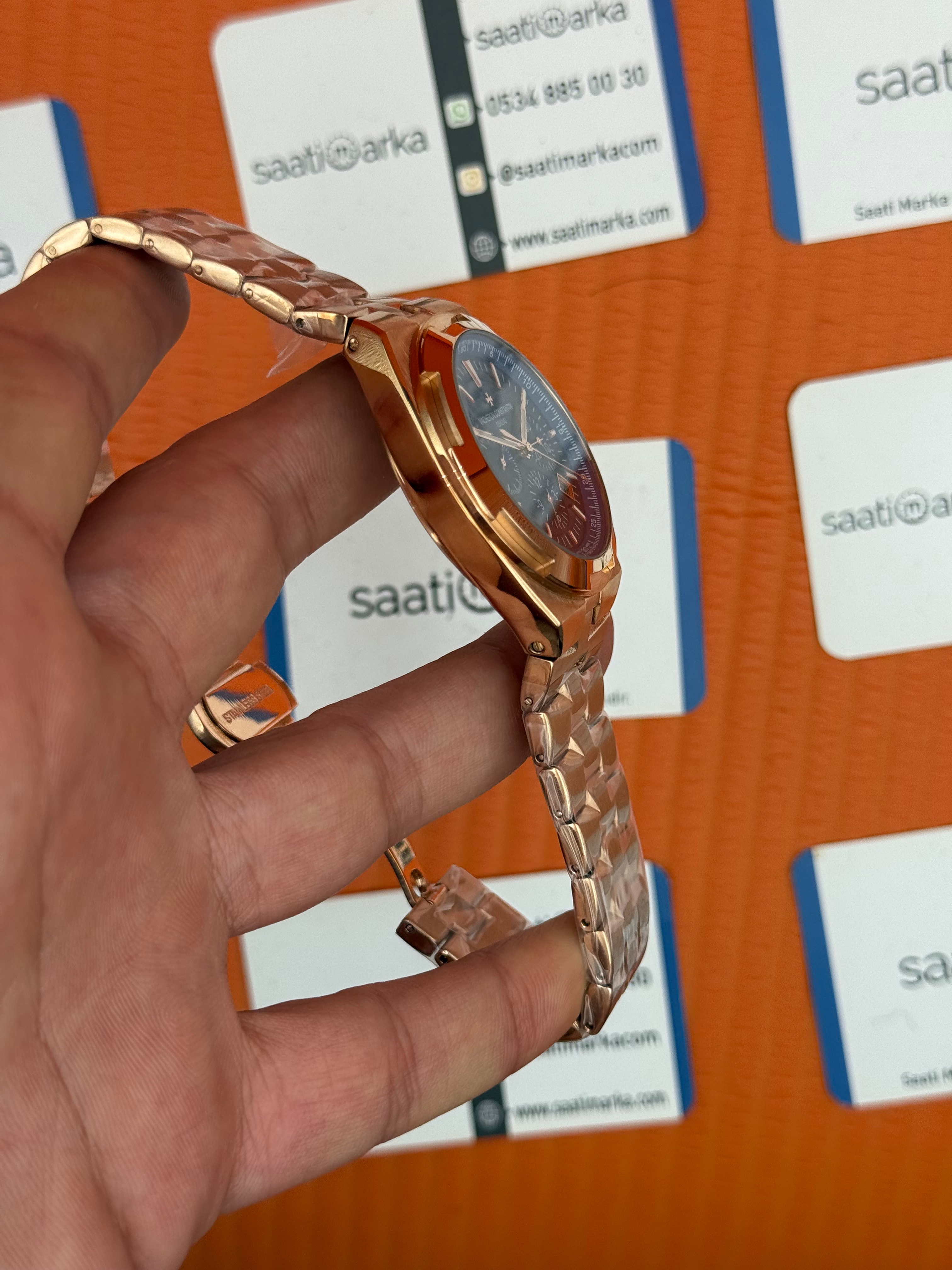 VACHERON CONSTANTIN overseas chronograph mavi kadran rose kasa kordon erkek kol saati