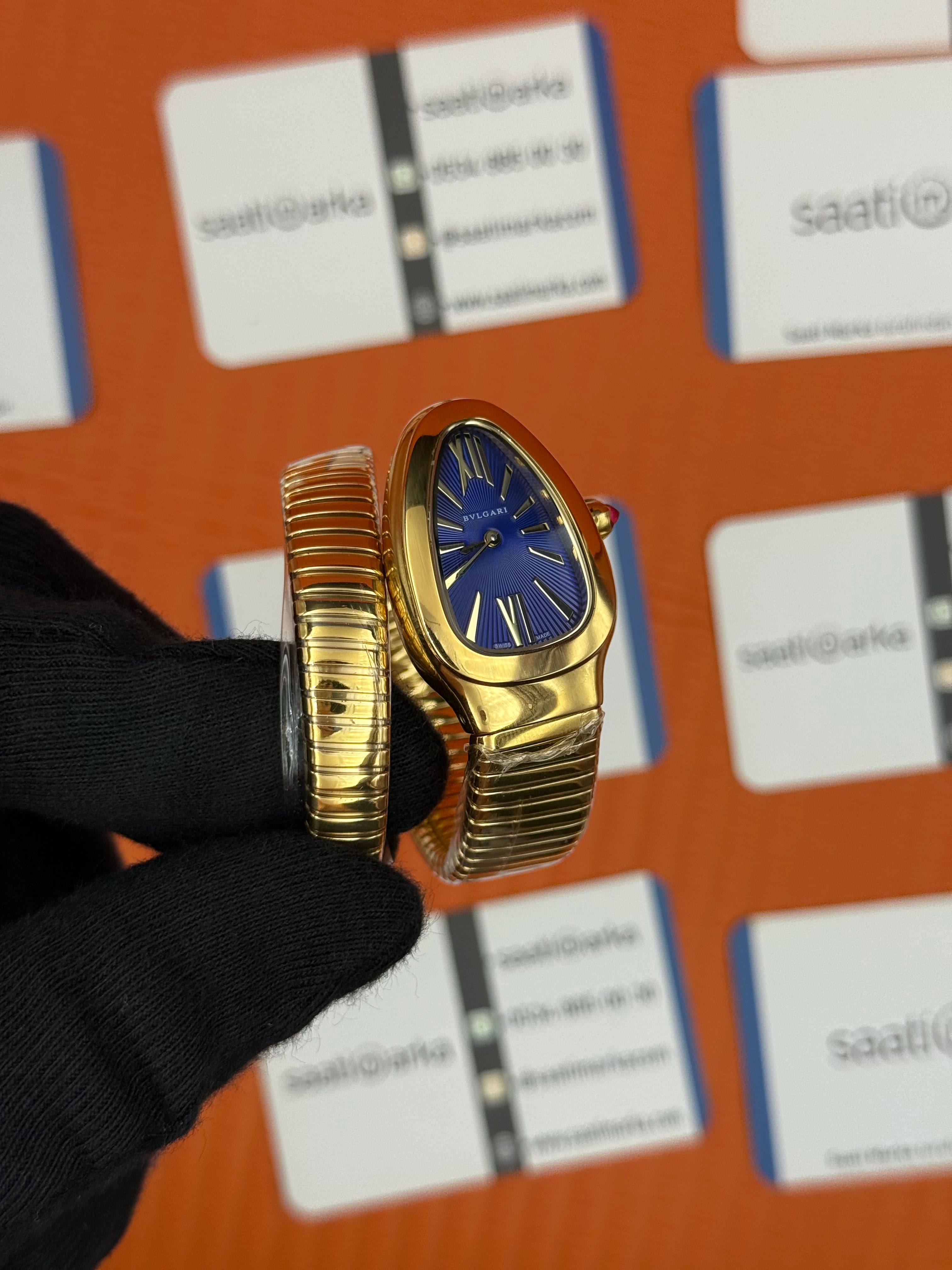 BVLGARİ serpenti tek sarma gold kordon mavi kadran kadın kol saati