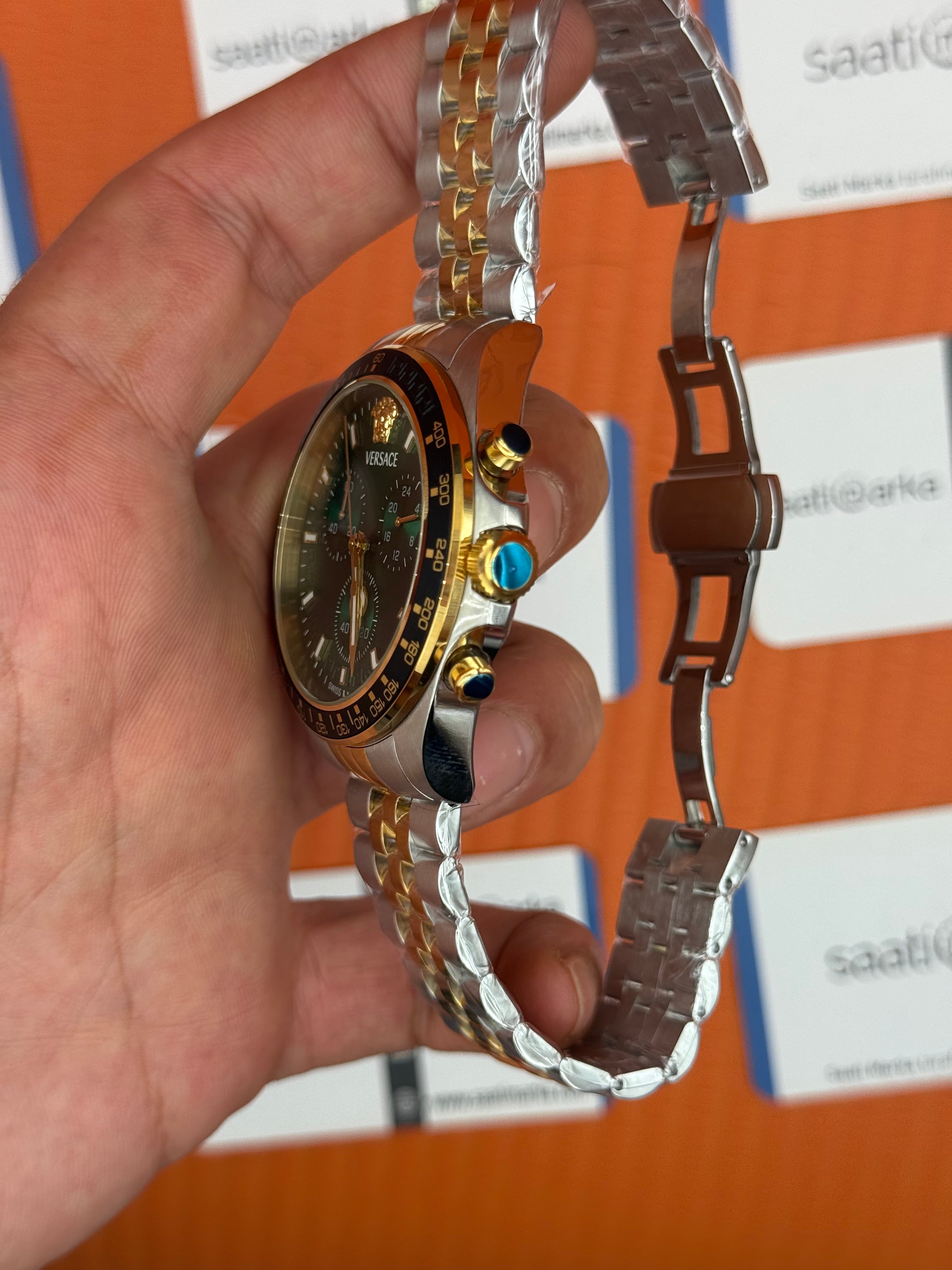 VERSACE yeşil kadran gold silver kasa kordon jubilee erkek kol saati