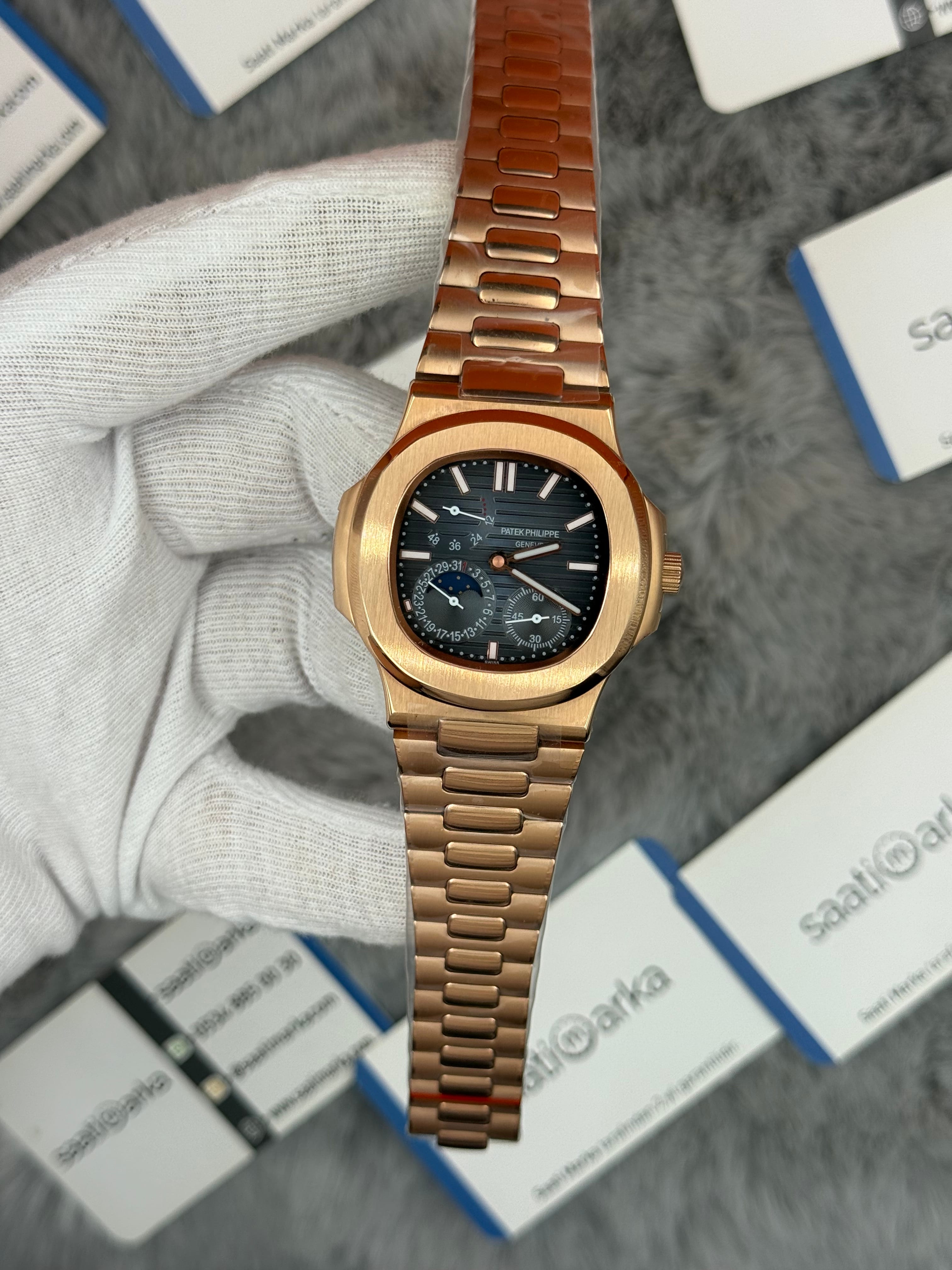 PATEK PHİLİPPE nautilus moontphase 5712 okyanus mavisi kadran rose kasa kordon 40mm erkek kol saati