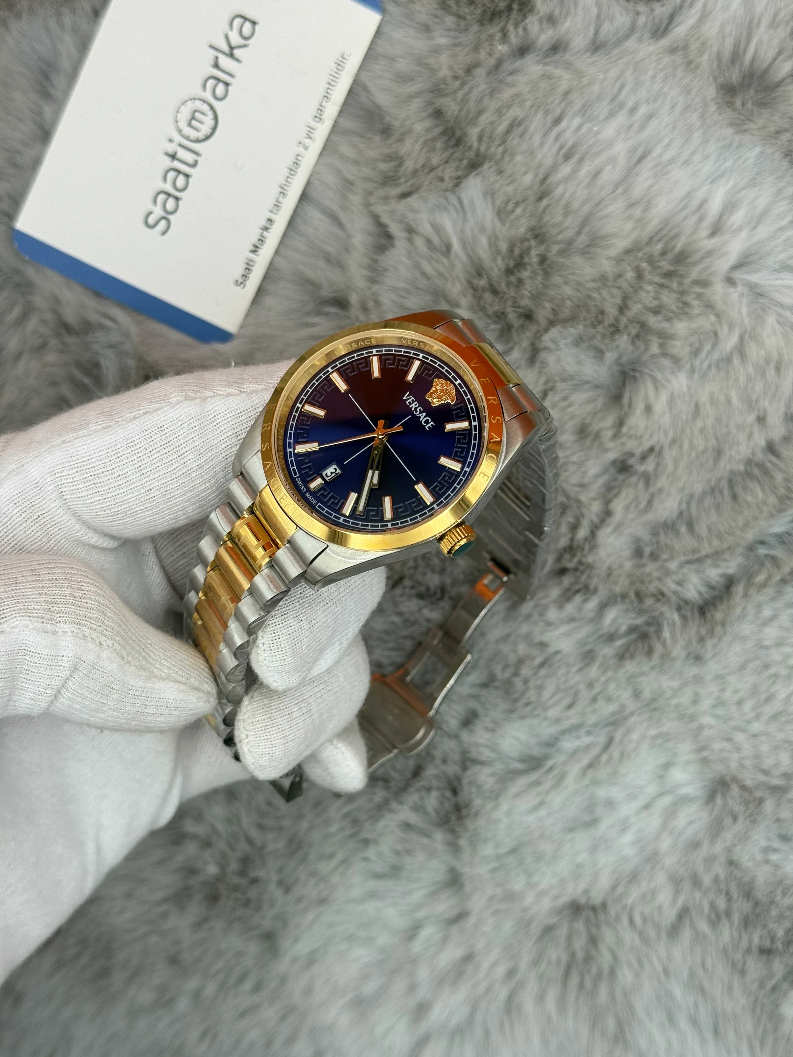 VERSACE 40MM MAVİ KADRAN GOLD SİLVER KASA KORDON ERKEK KOOL SAATİ