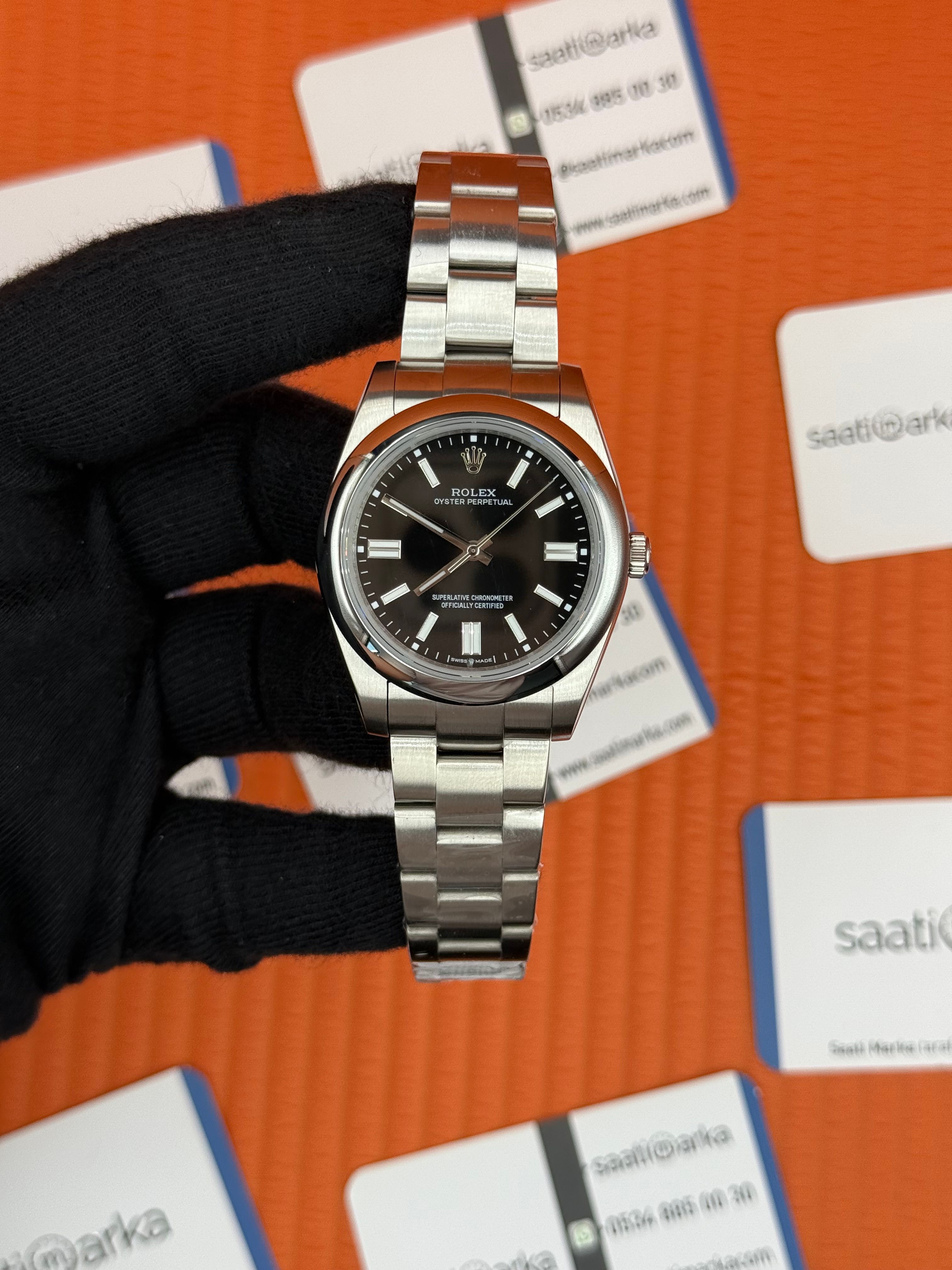 ROLEX OYSTER Perpetual black dial silver kasa-kordon