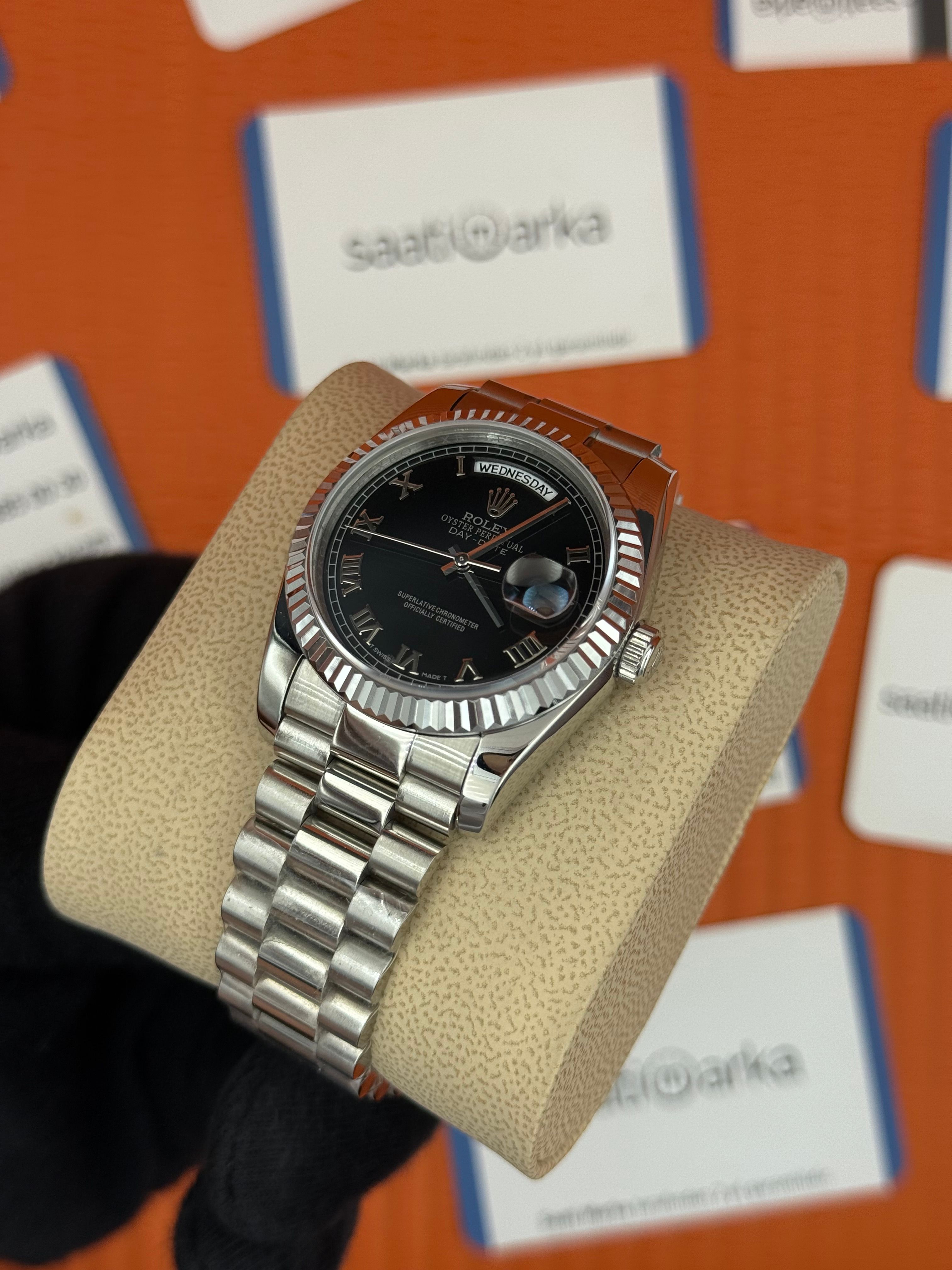 ROLEX day date 36mm siyah kadran silver president kadran 