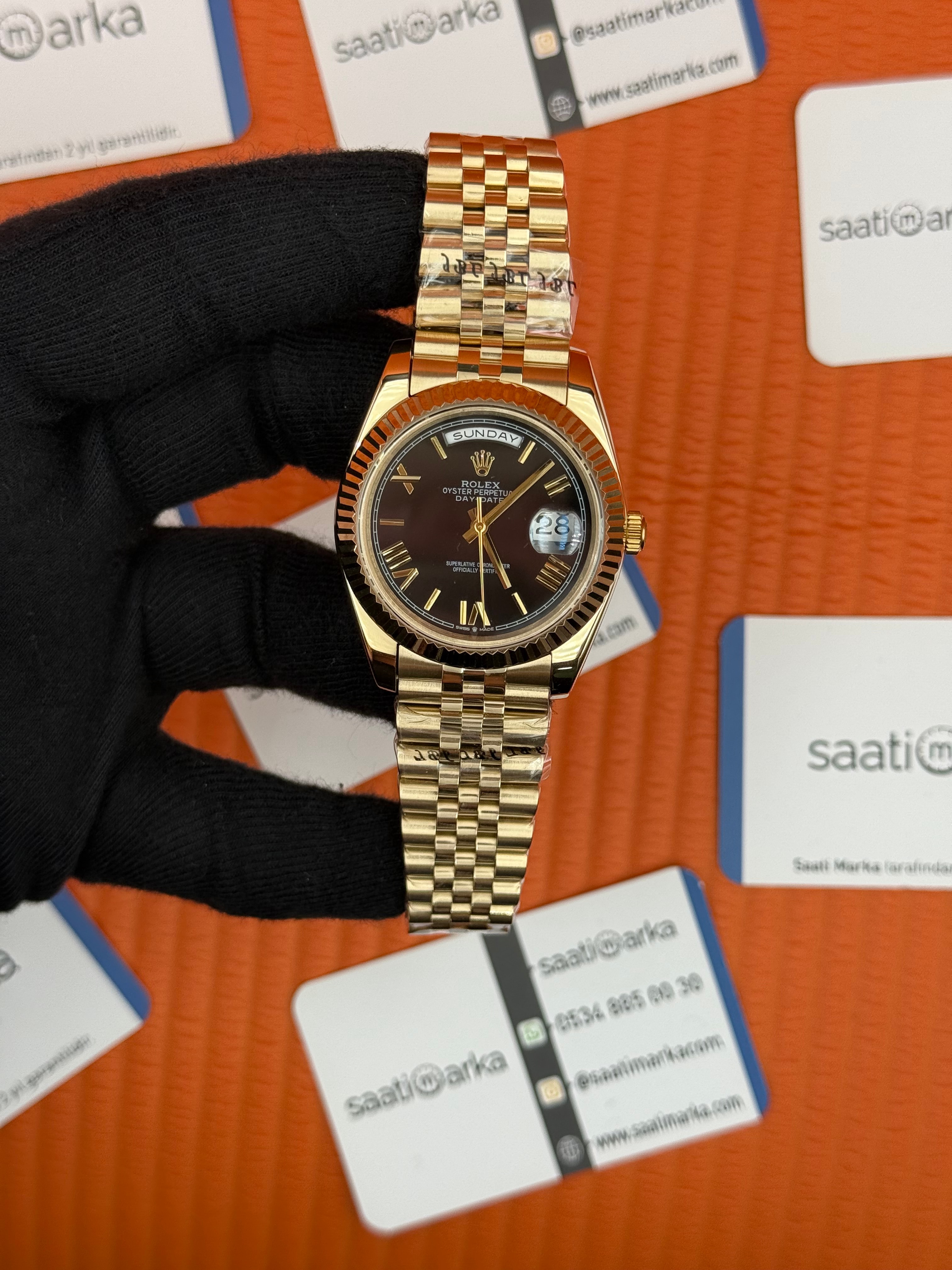 ROELX Day Date roma rakamlı siyah kadran jubilee kordon