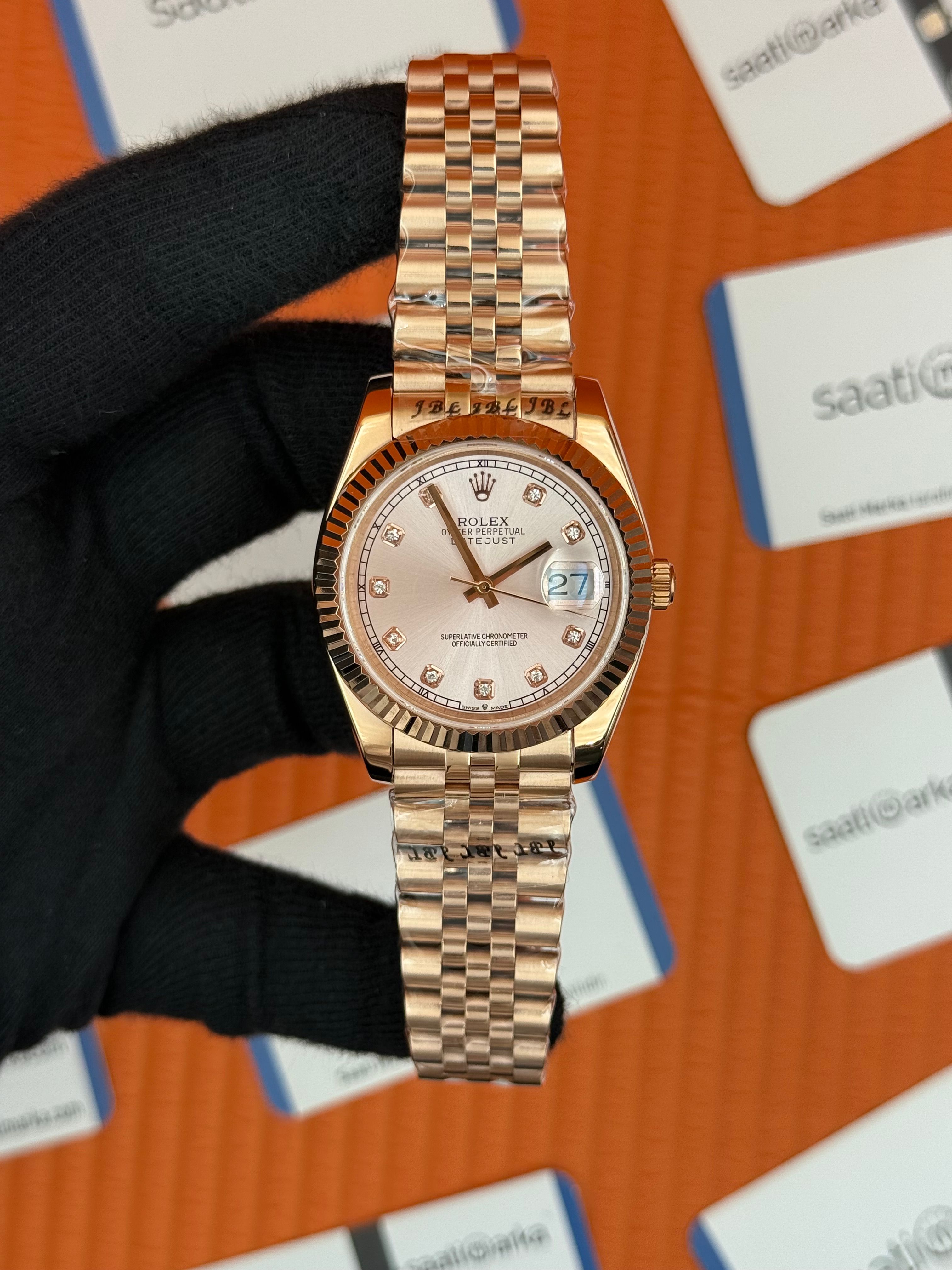 ROLEX Datejust baget taşlı rose dial rose jubilee kordon
