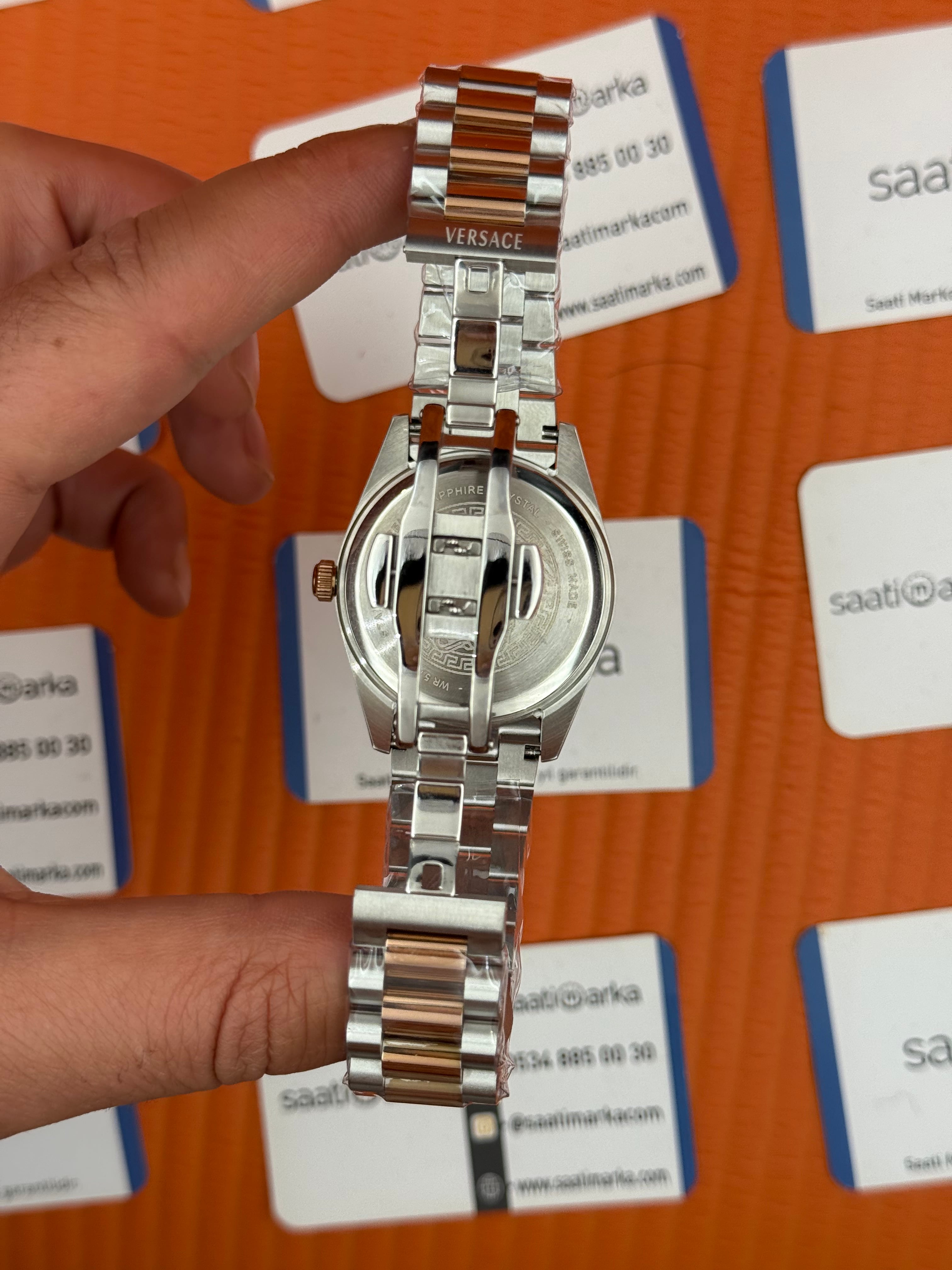 VERSACE 40mm turkuaz kadran rose silver kasa kordon erkek kol saati