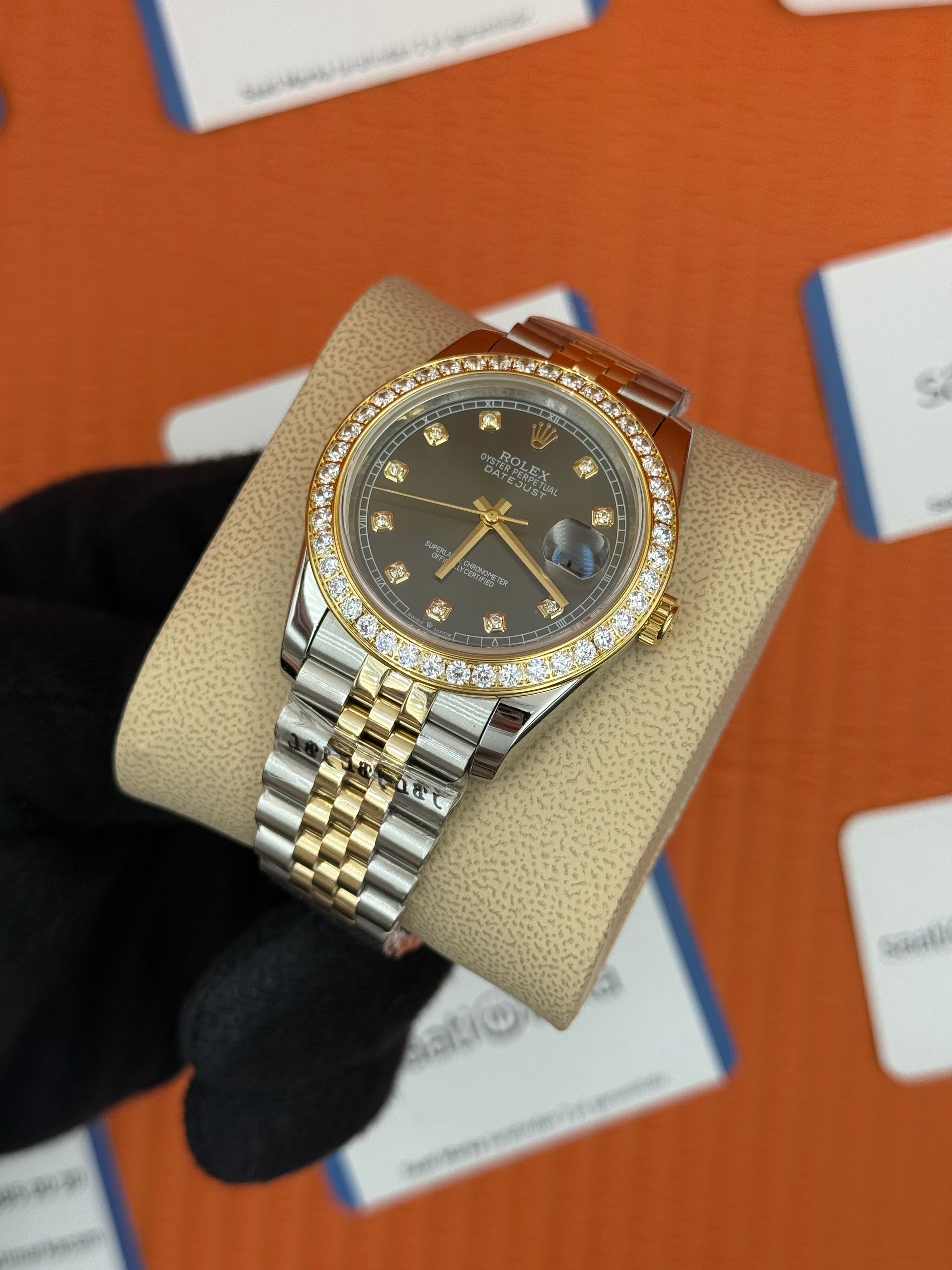 ROLEX Datejust taşlı bezel baget taşlı grey dial gold-silver jubilee kordon