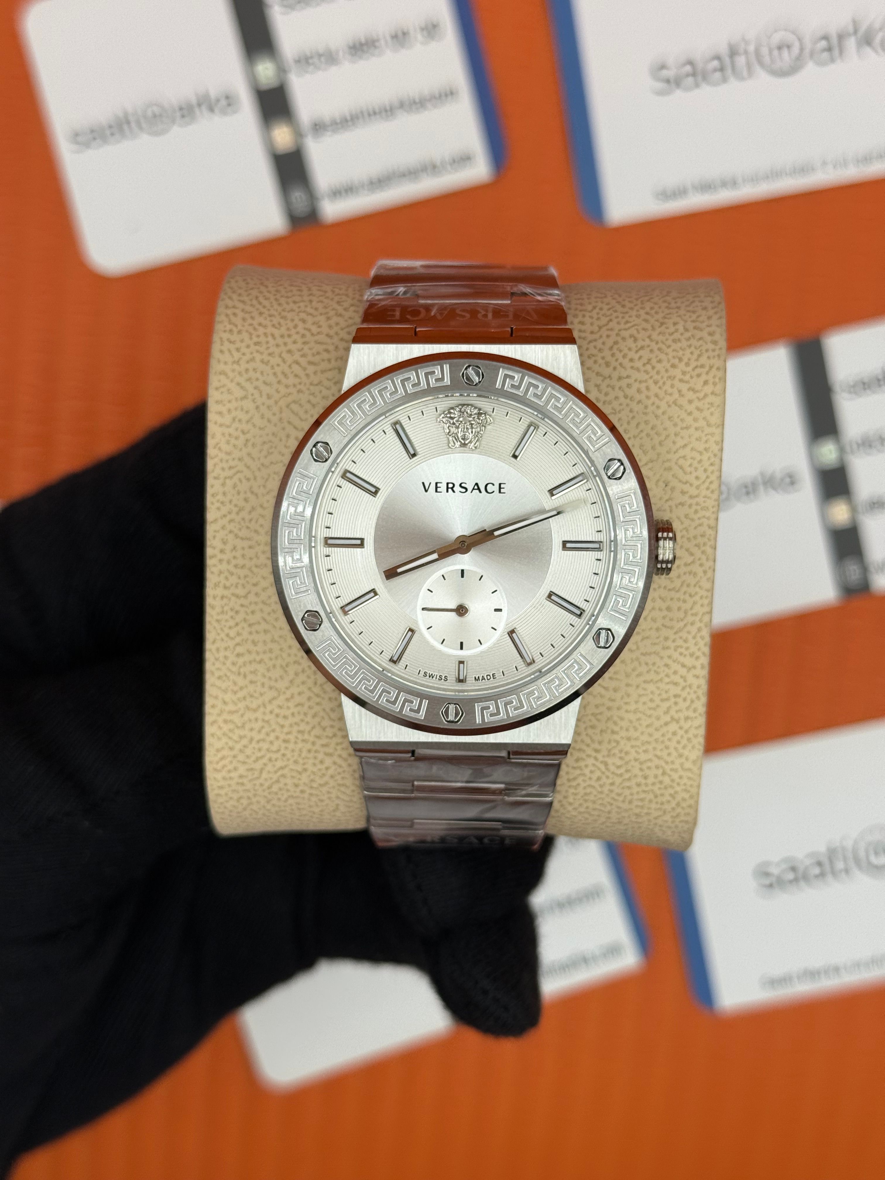 VERSACE beyaz kadran silver kasa kordon erkek kol saati