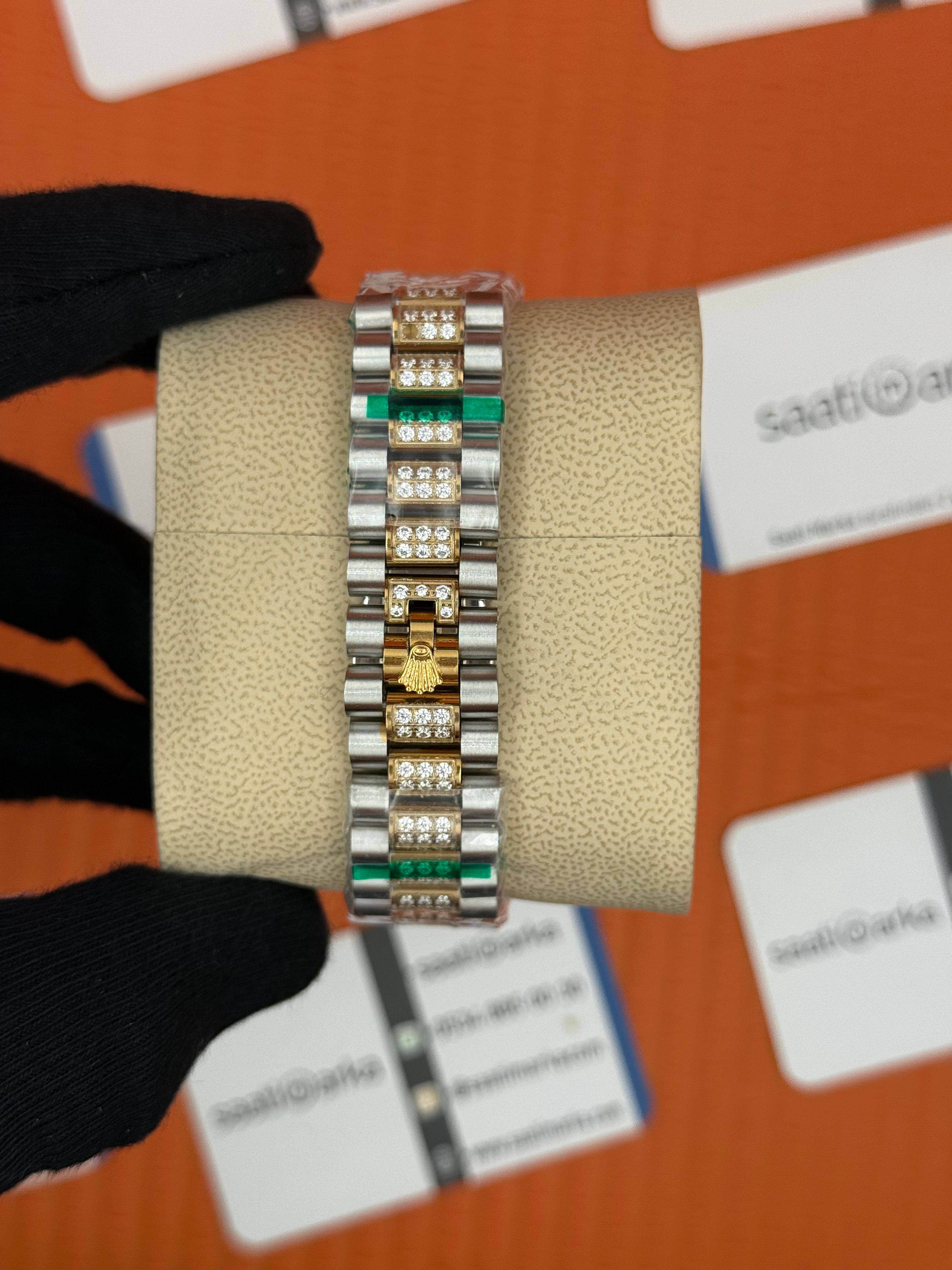 ROLEX Datejust roma rakamlı kadran taşlı kasa kordon gold silver