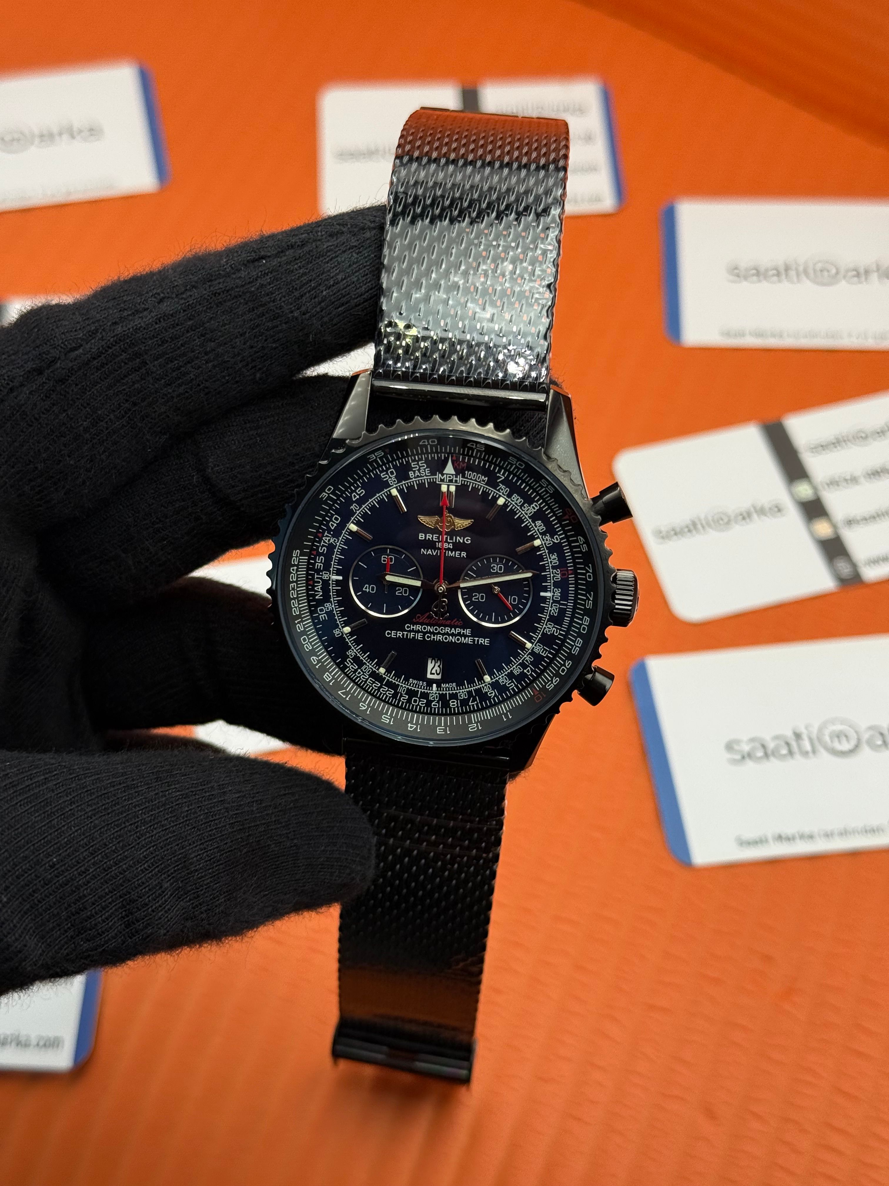 BREITLING Navitimer siyah hasır kordon siyah kadran çelik kasa