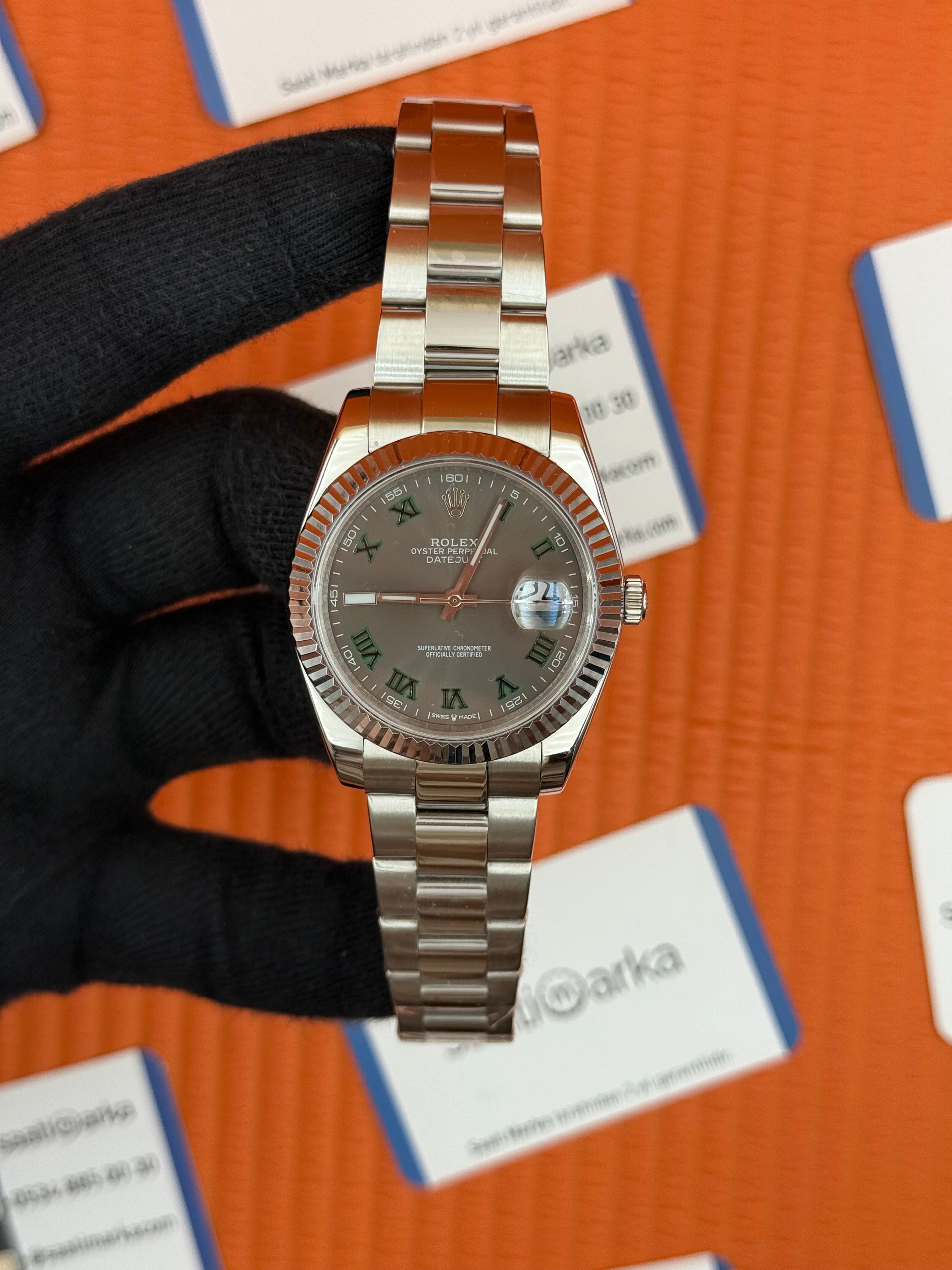 ROLEX Datejust wimbledon grey dial silver oyster kordon