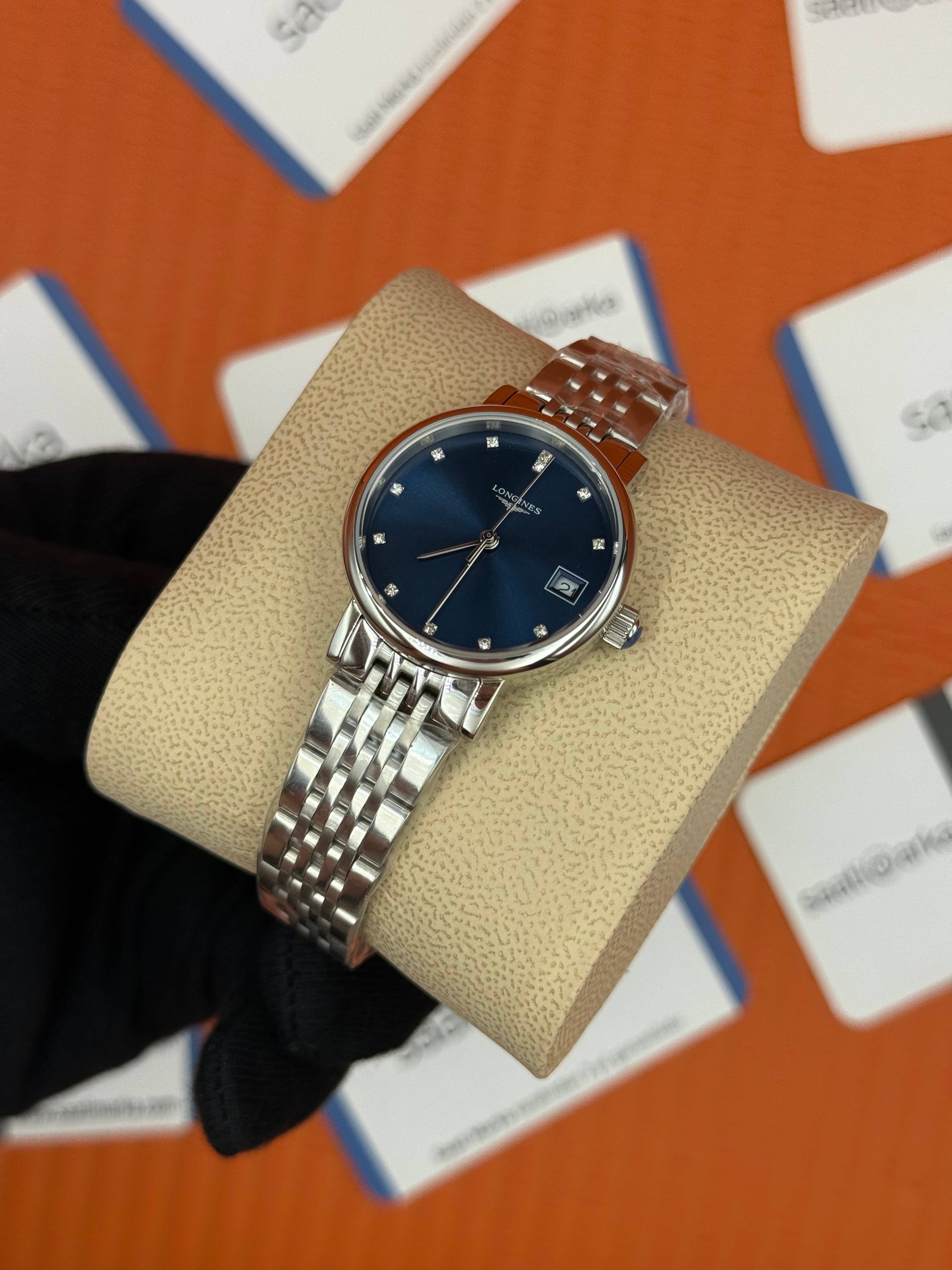 LONGINES L431049976 mavi baget taşlı kadran silver kasa kordon 29mm