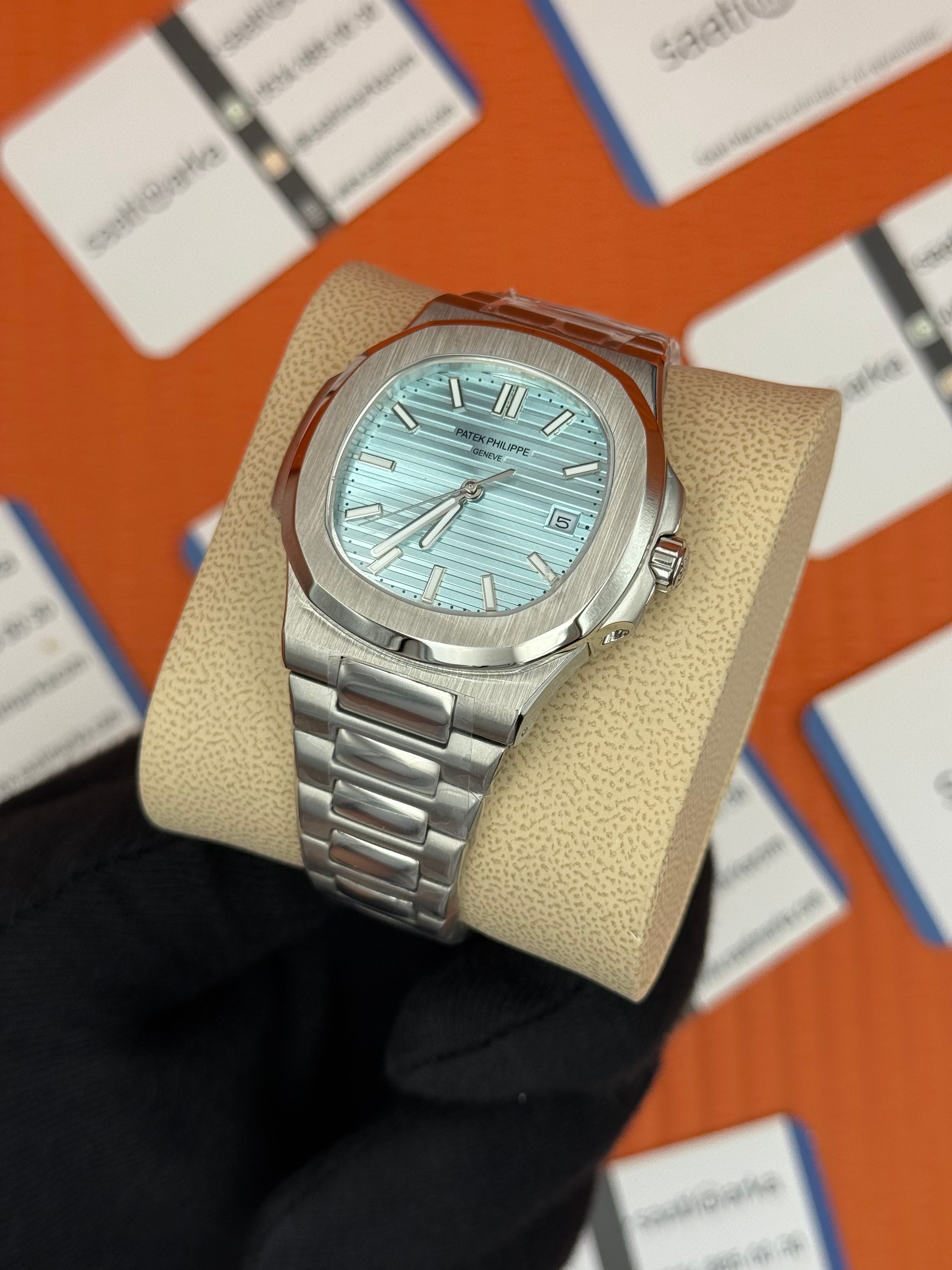 PATEK PHILIPPE NAUTİLUS BUZ MAVİSİ KADRAN SİLVER KASA-KORDON 