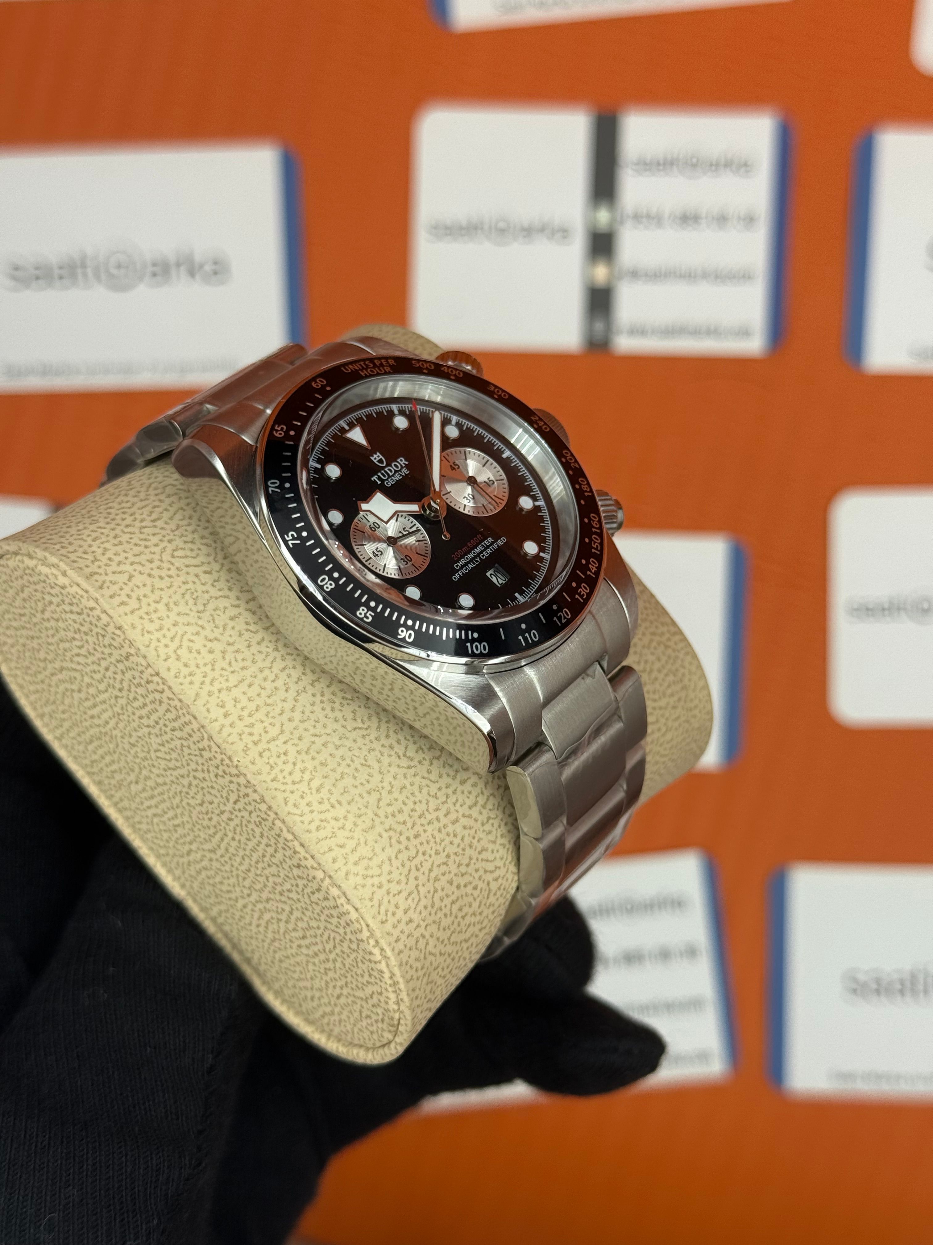 TUDOR black bey siyah kadran silver kasa kordon 41mm erkek kol saati