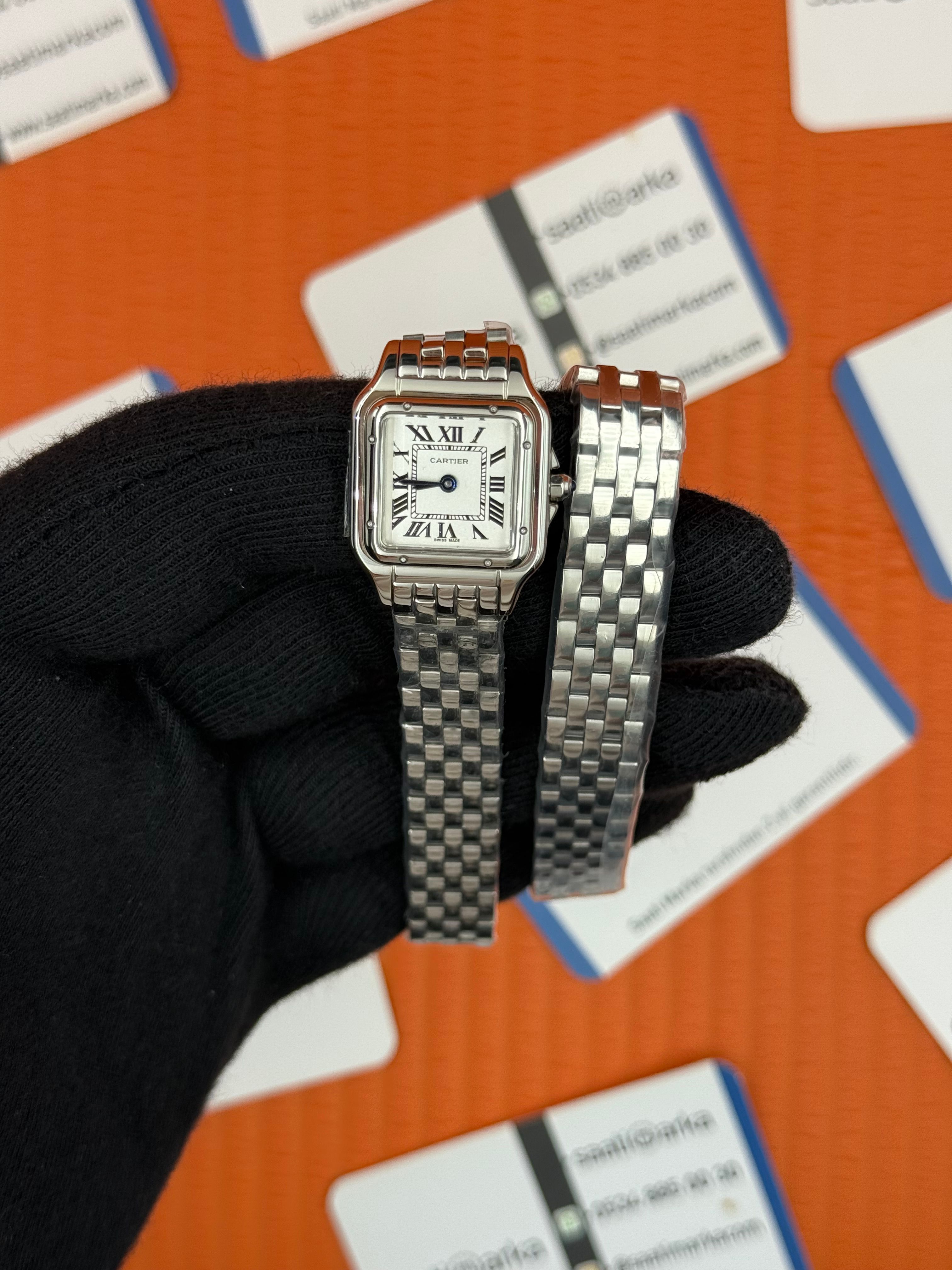CARTIER Panthere 22mm çift sarma silver kordon silver kasa 
