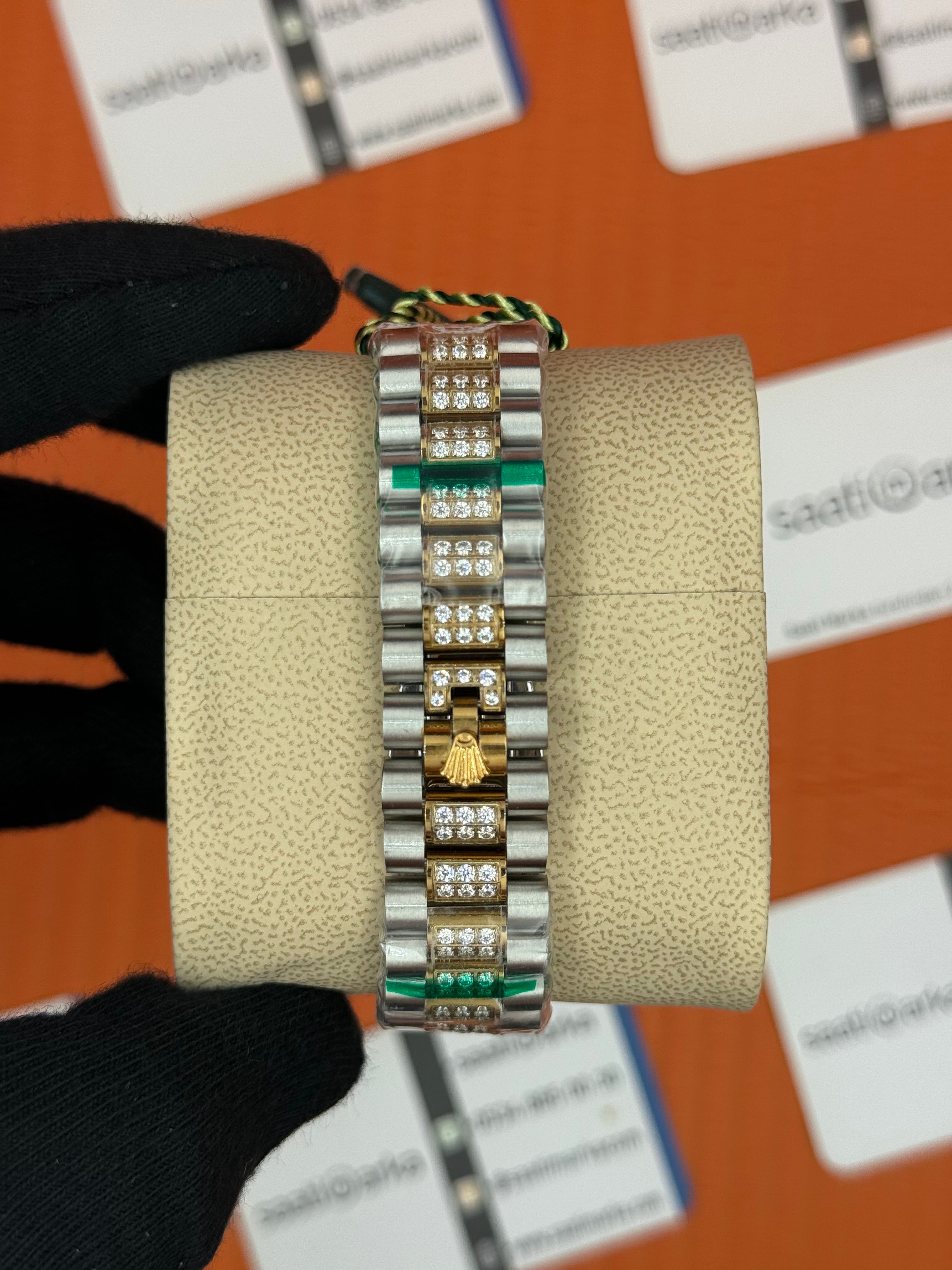 ROLEX Datejust arap rakamlı kadran taşlı kasa kordon gold silver