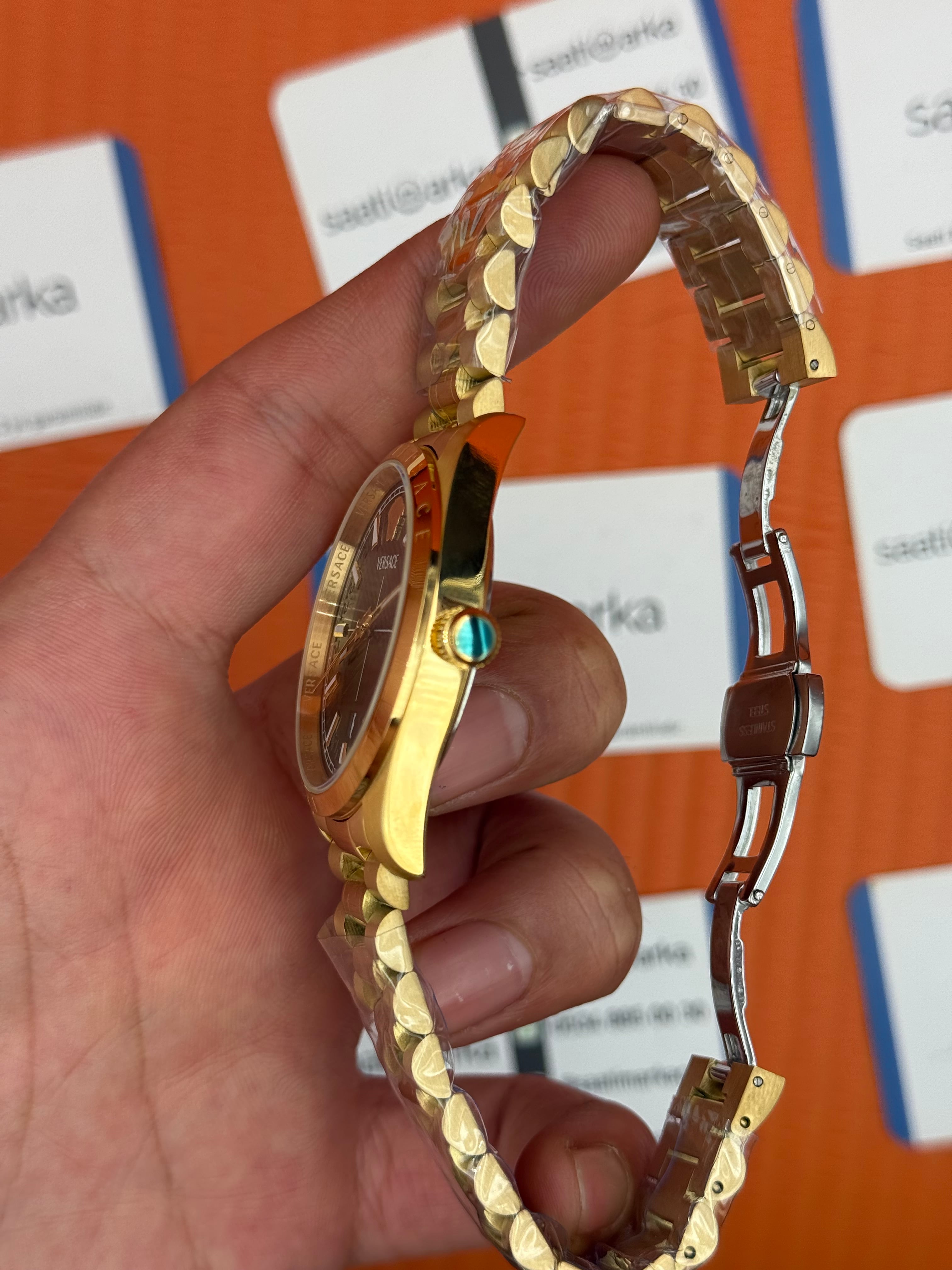 VERSACE 40mm yeşil kadran gold kasa kordon erkek kol saati