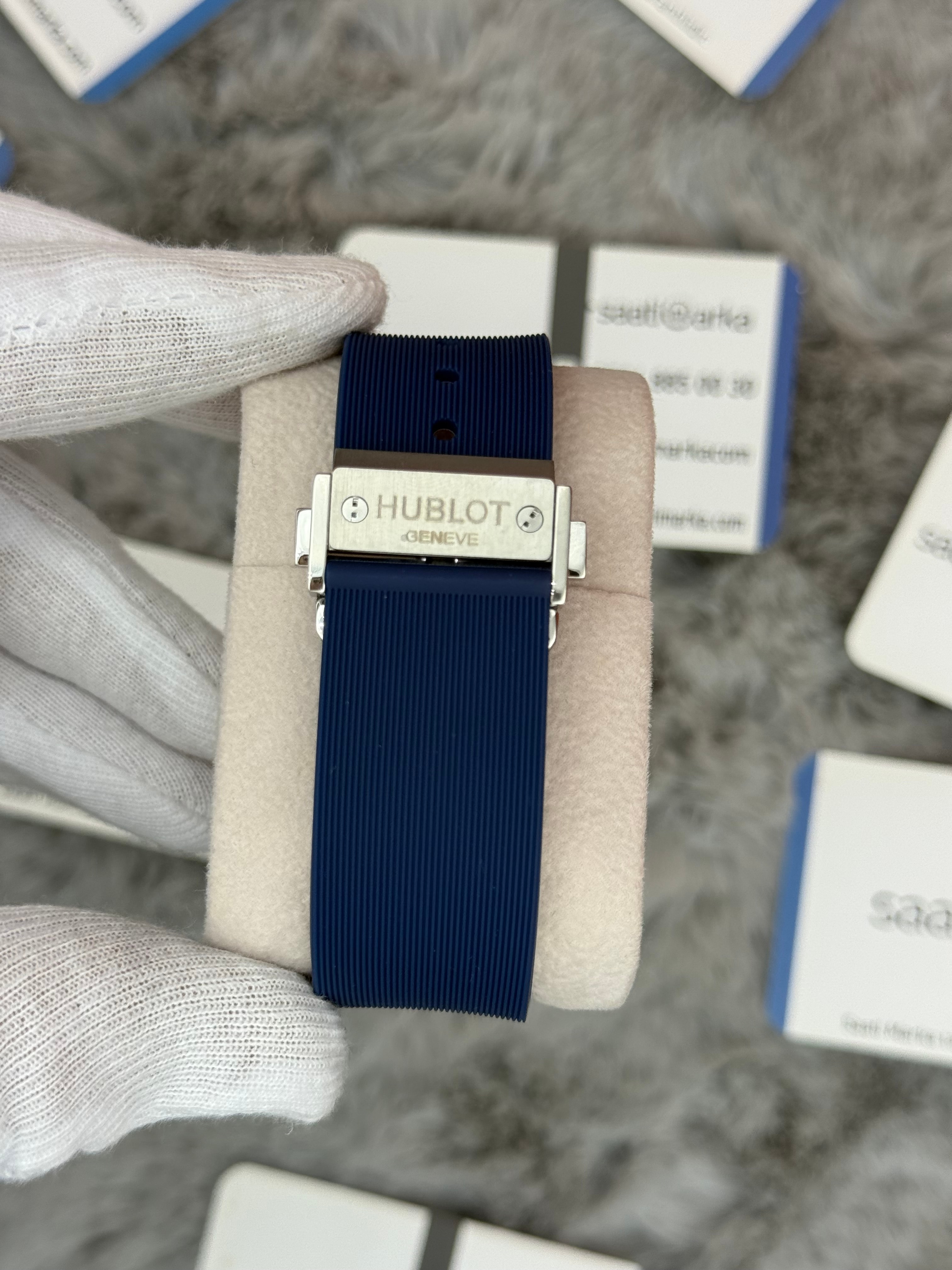 HUBLOT big bang tourbillon 41mm silver kasa mavi kauçuk kordon erkek kol saati