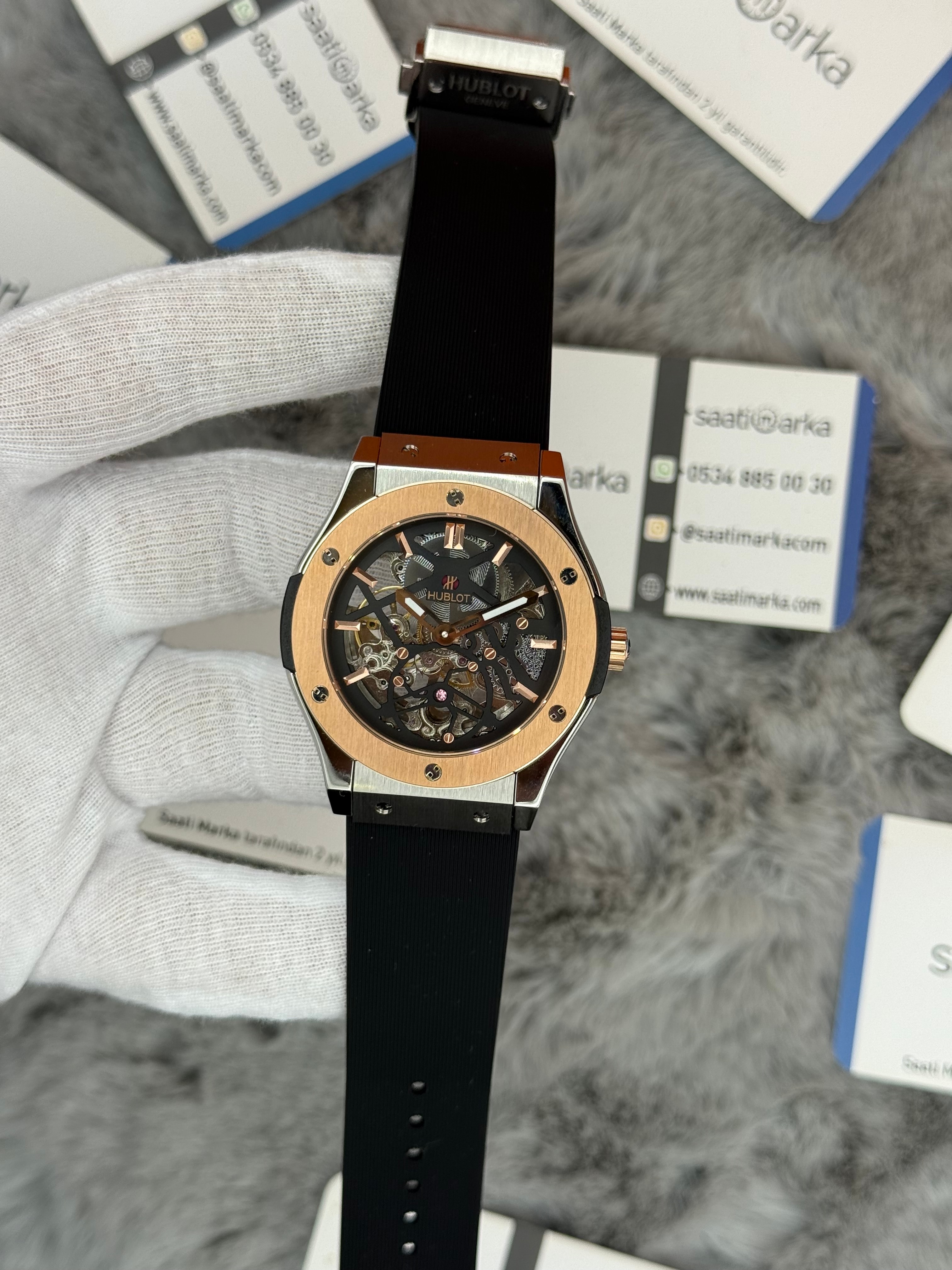 HUBLOT big bang tourbillon 41mm silver kasa siyah kauçuk kordon erkek kol saati