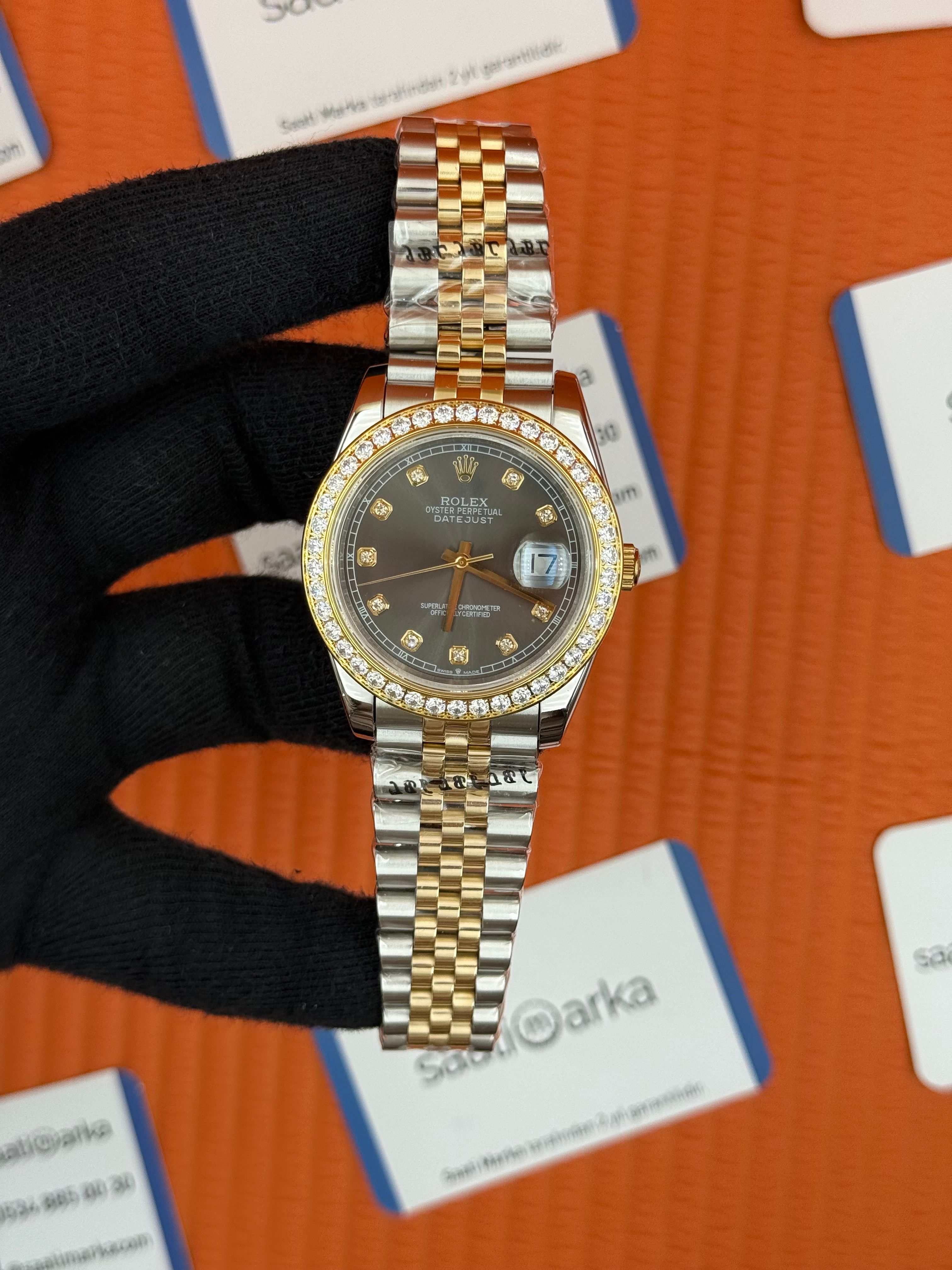 ROLEX Datejust taşlı bezel baget taşlı grey dial gold-silver jubilee kordon