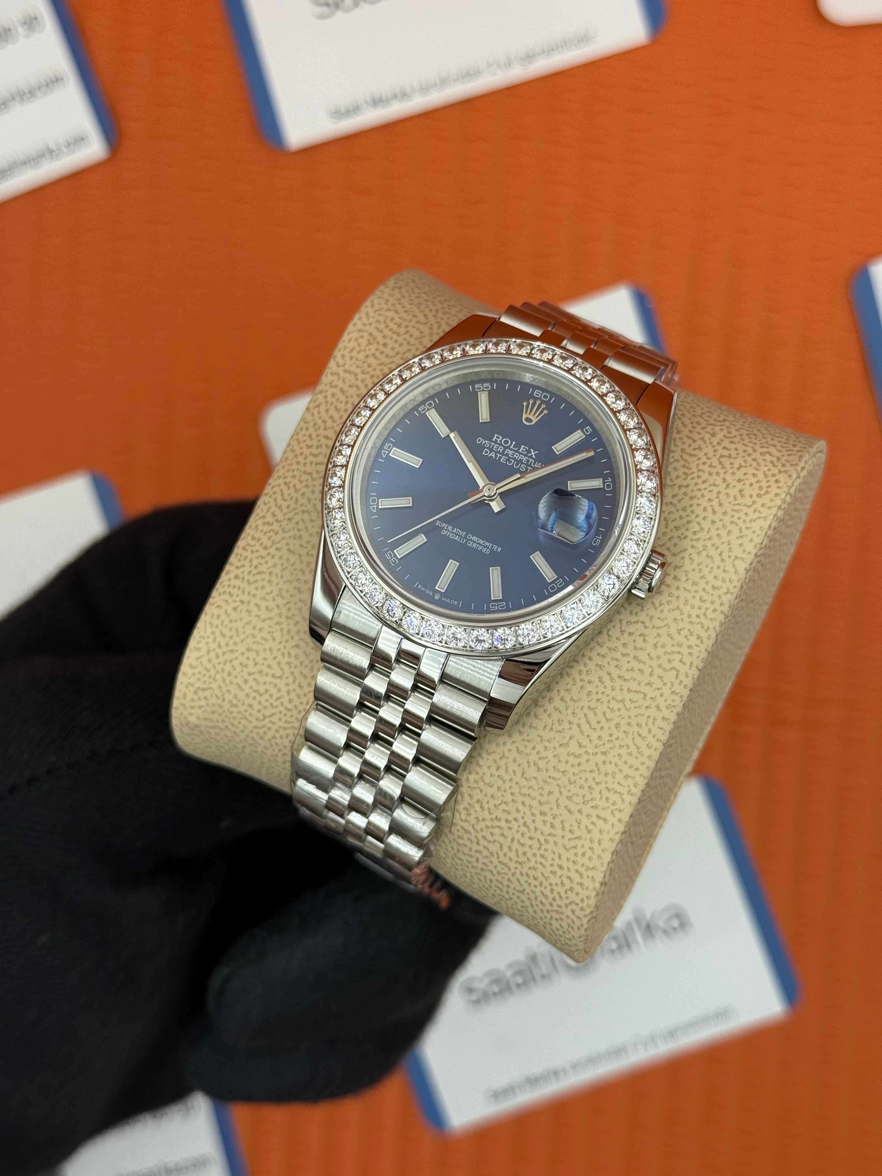 ROLEX Datejust taşlı bezel blue dial silver jubilee kordon