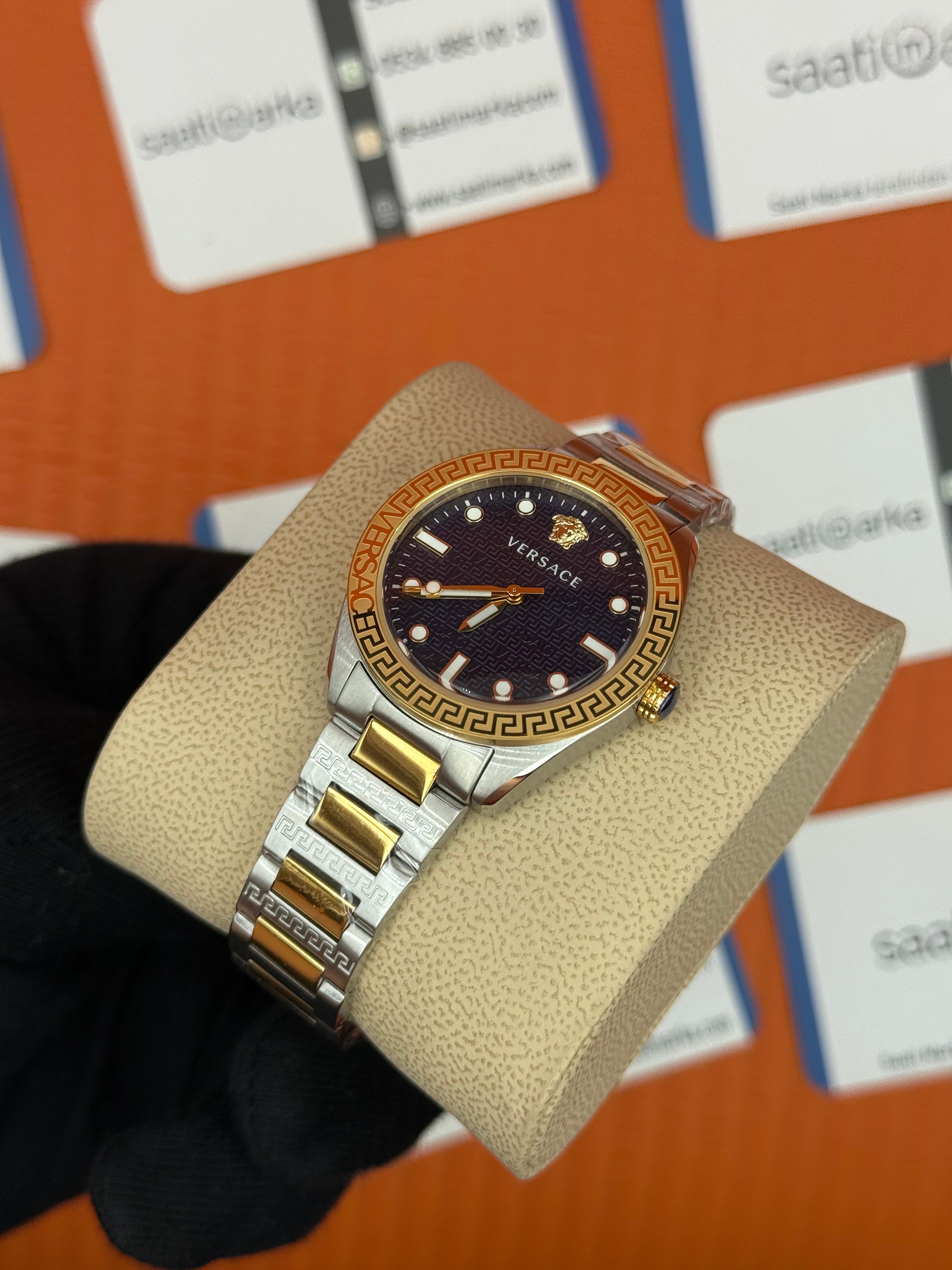 VERSACE lacivert kadran gold kasa kordon kadın kol saati